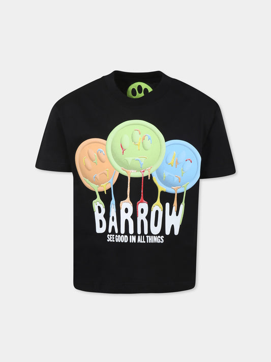 T-shirt nera per bambini con logo e smile