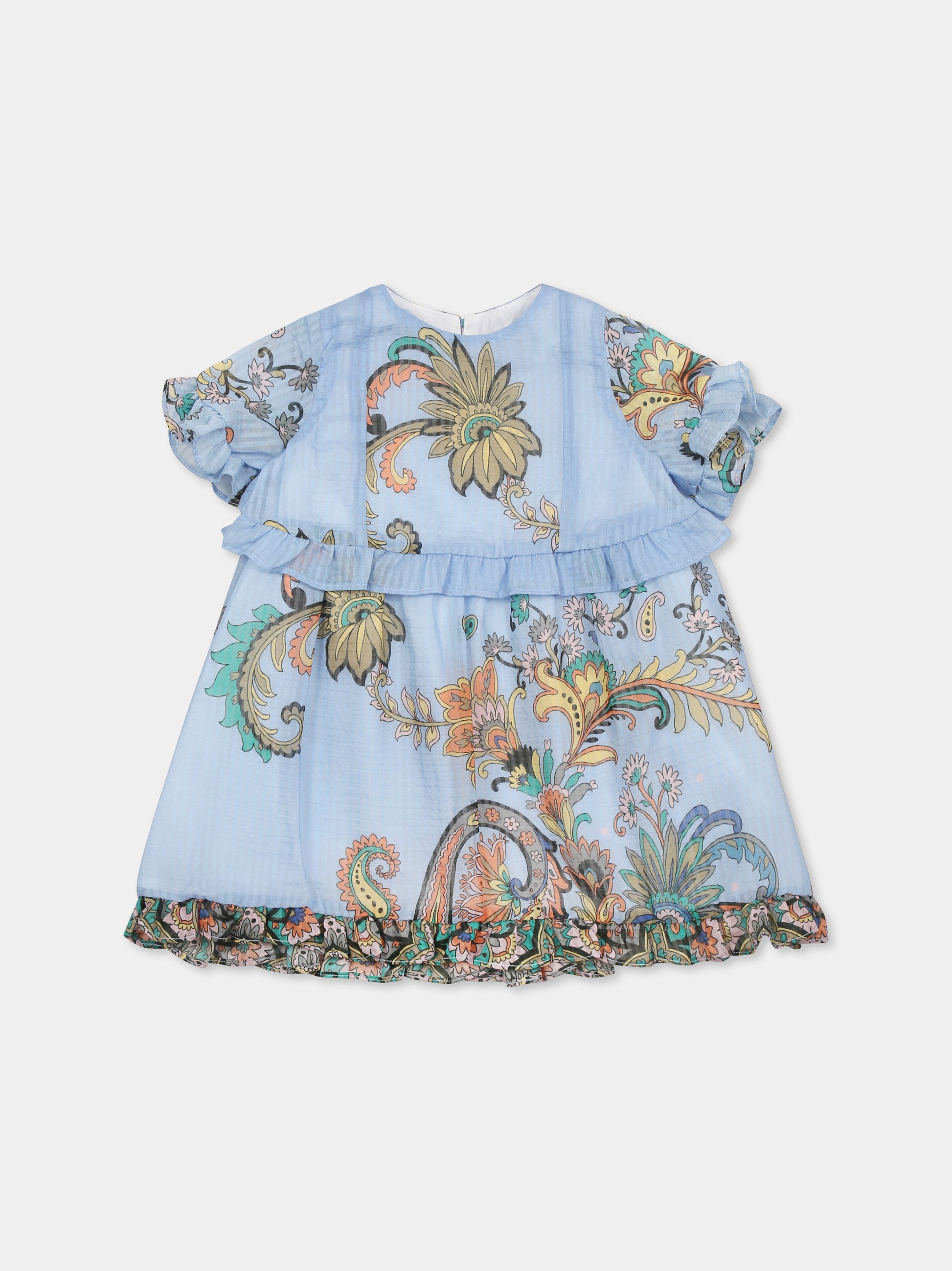 Vestito celeste per neonata con stampa Paisley,Etro,GW1091 M0065 685MC