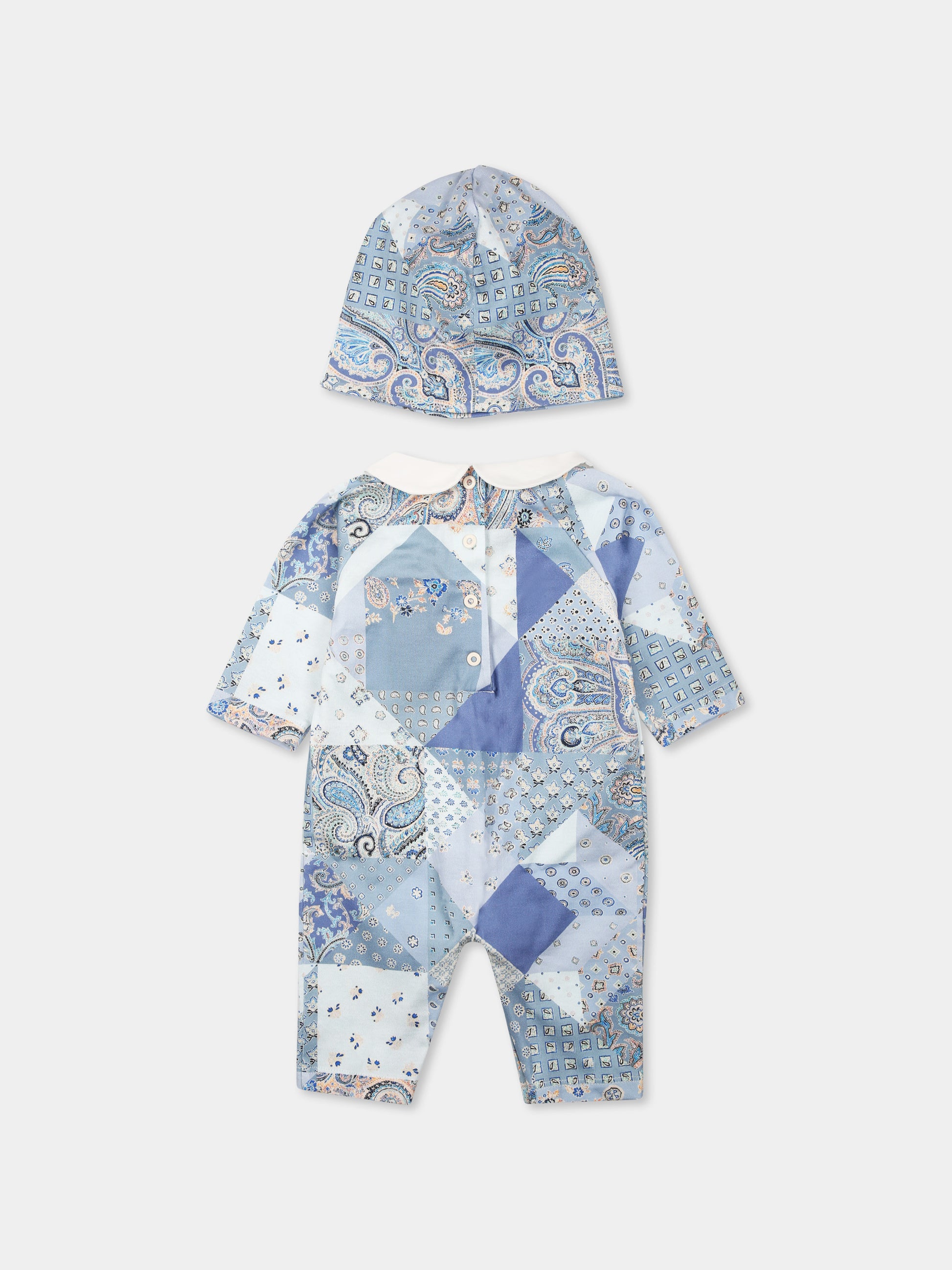 Set tutine celeste per neonato con stampa Paisley patchwork,Etro,GWB500 J0473 603CE