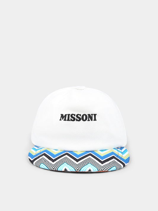 Cappello bianco per bambino con logo e motivo chevron