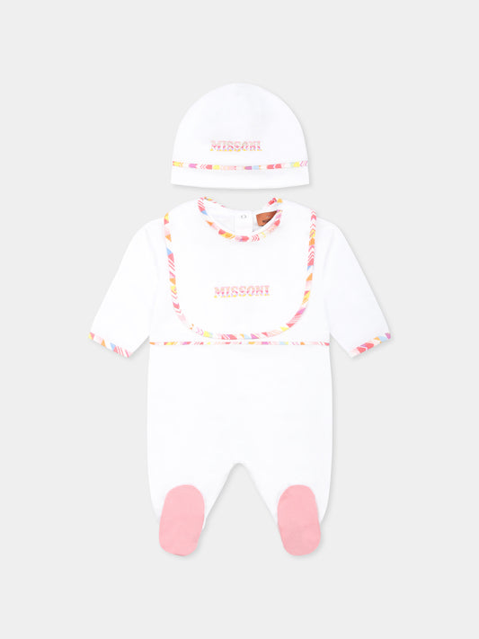 Set tutina bianco per neonata con logo,Missoni,MWB010 Z0082 100