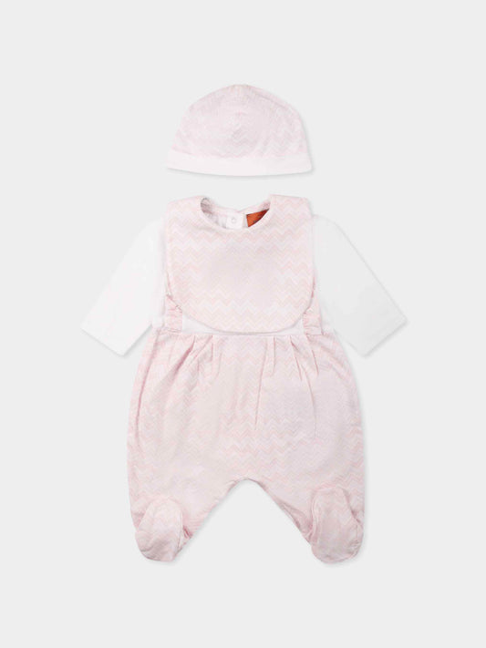 Set tutina rosa per neonata con logo e motivo chevron
