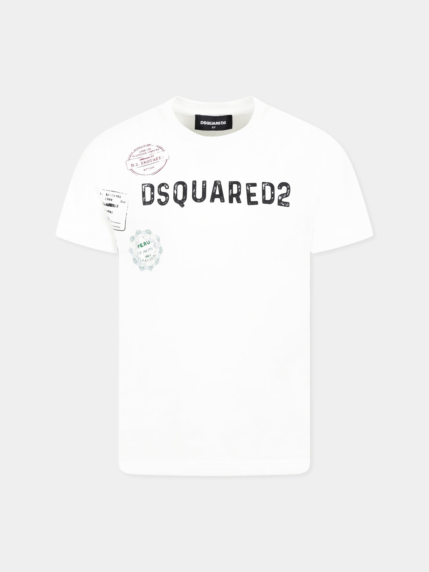 T-shirt bianca per bambino con logo nero e stampe
