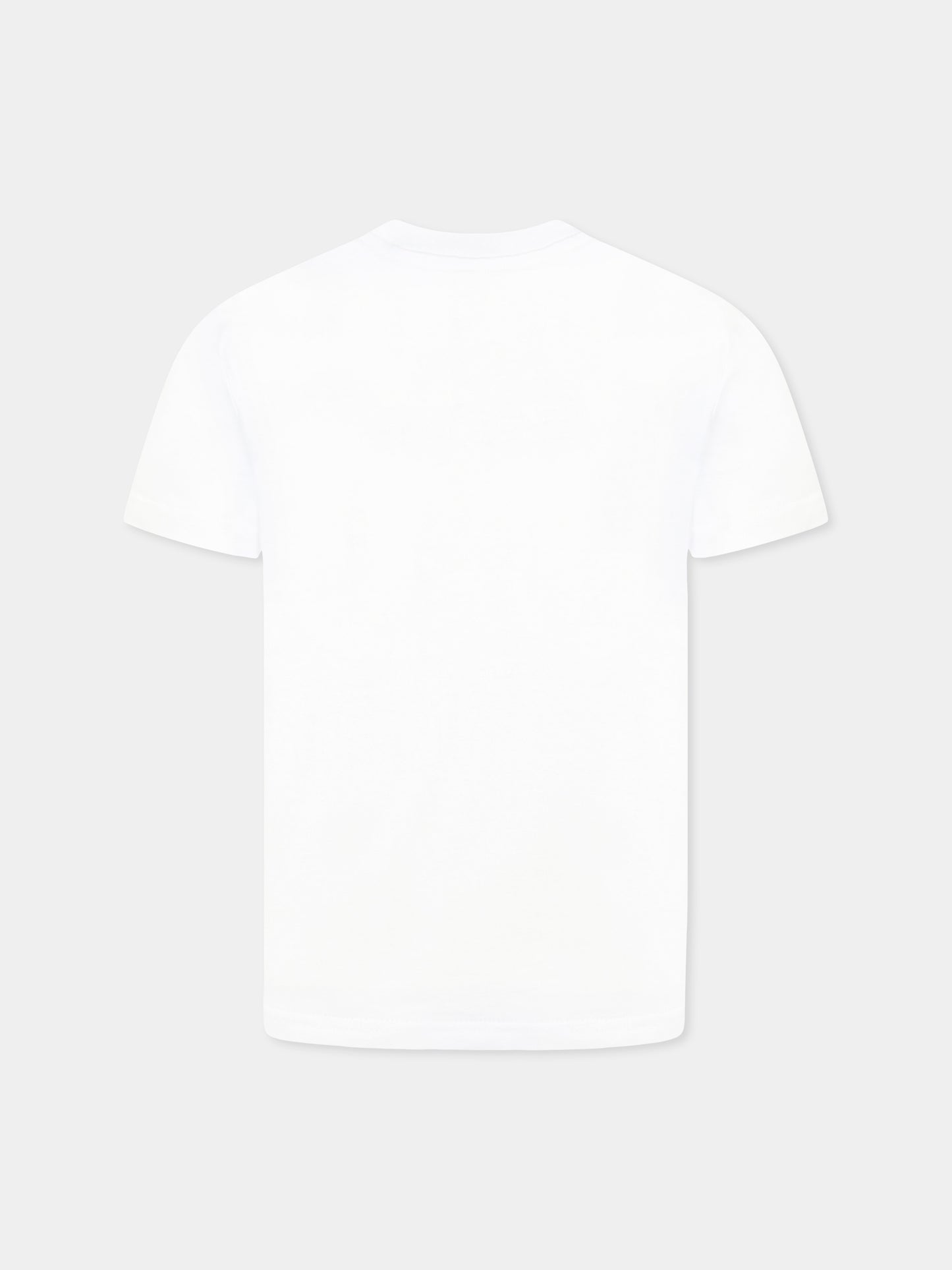 T-shirt bianca per bambino con logo nero e stampe