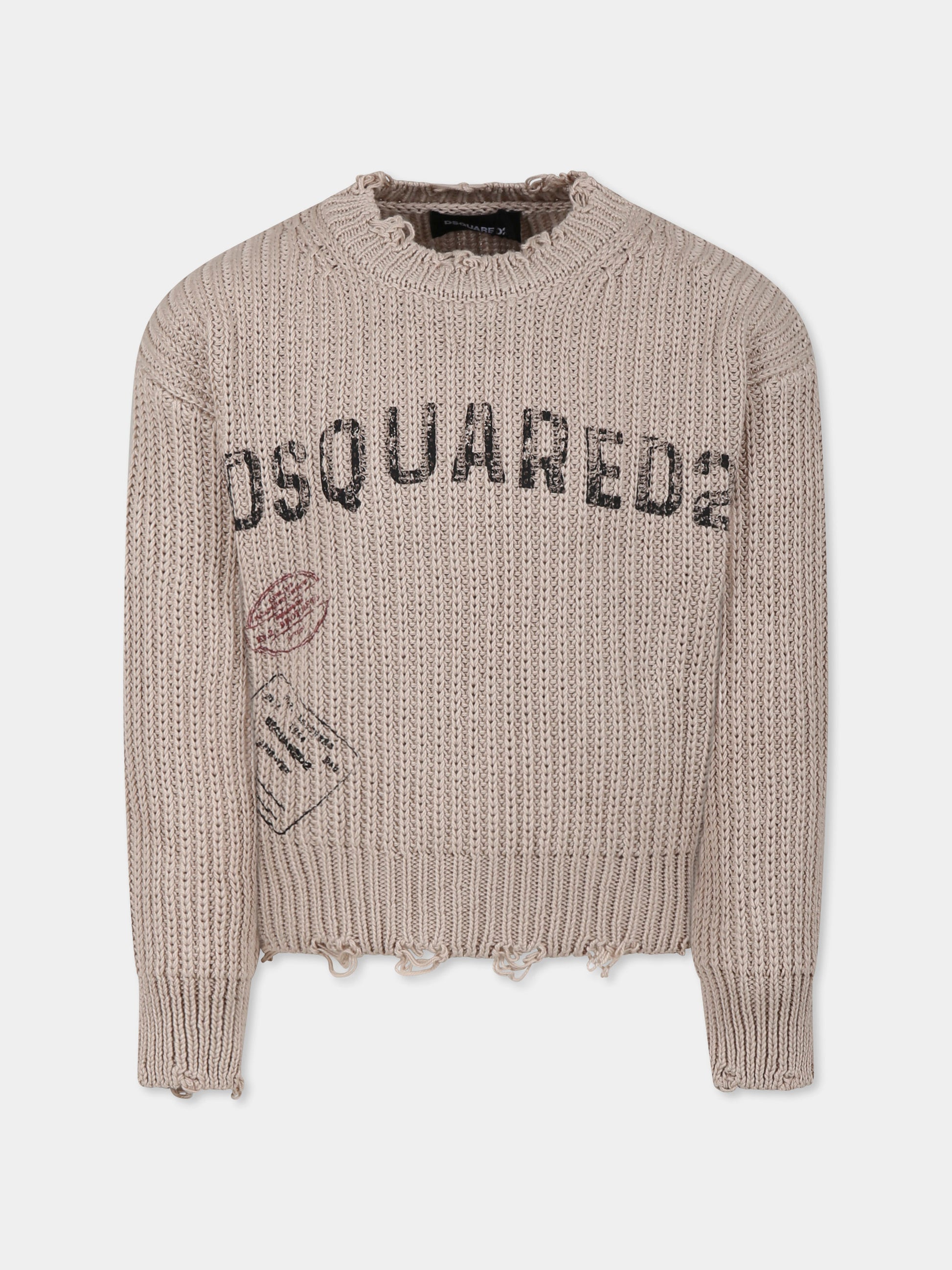 Maglione beige per bambino con logo,Dsquared2,DQ2774 D0ACU DQ2774 DQ717