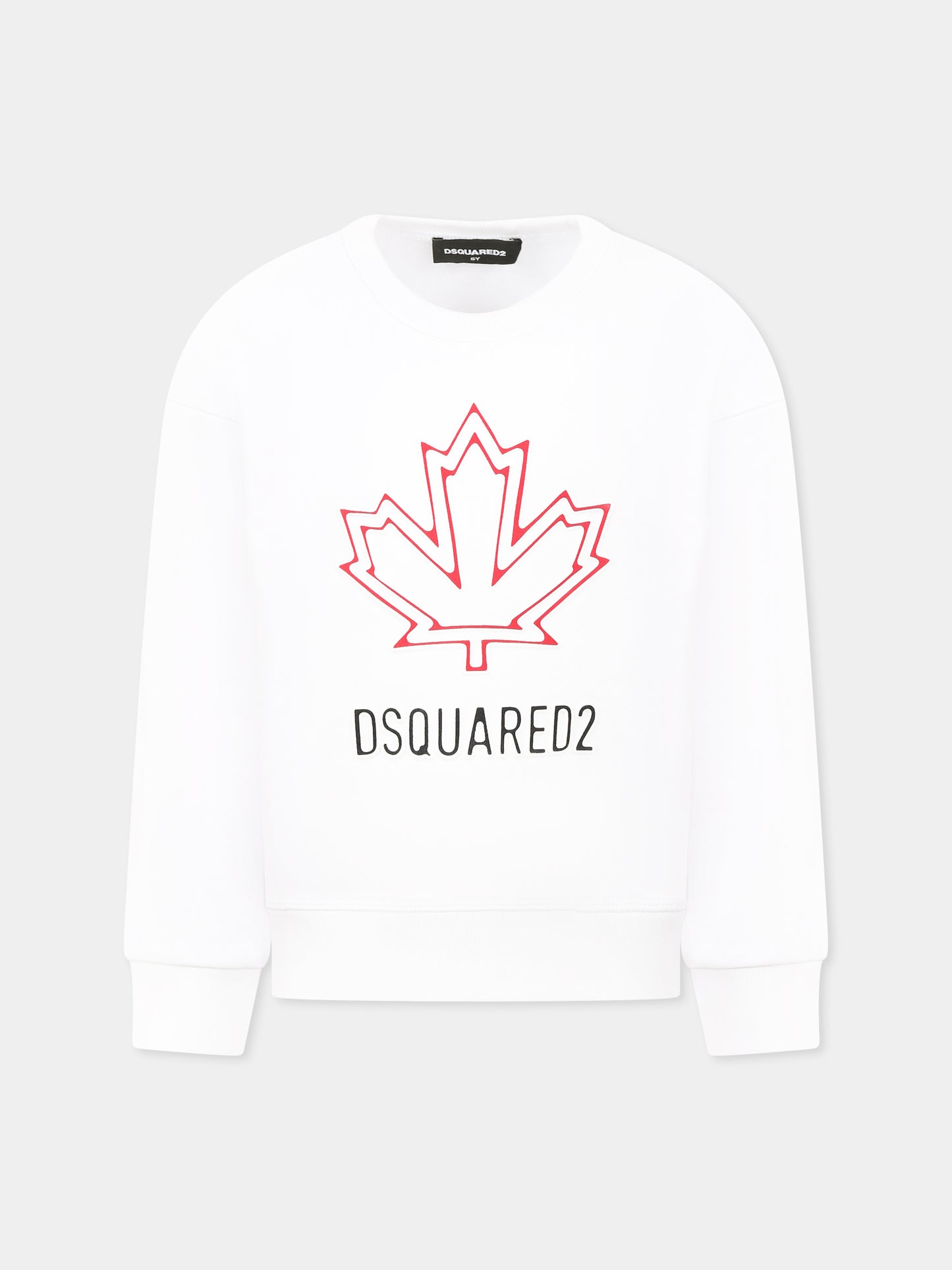 Felpa bianca per bambino con logo e foglia d'acero,Dsquared2,DQ2786 D0A9U D2S883U DQ100