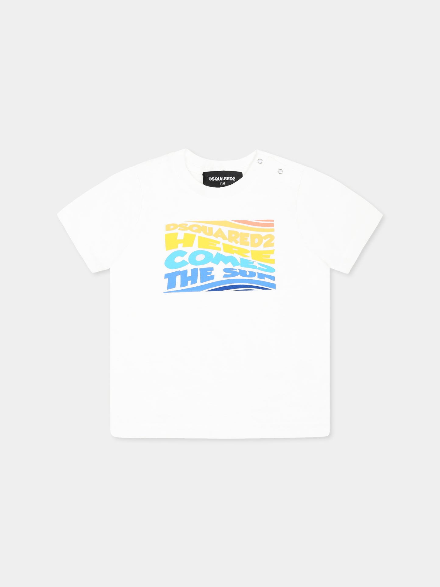 T-shirt bianca per neonato con logo multicolor