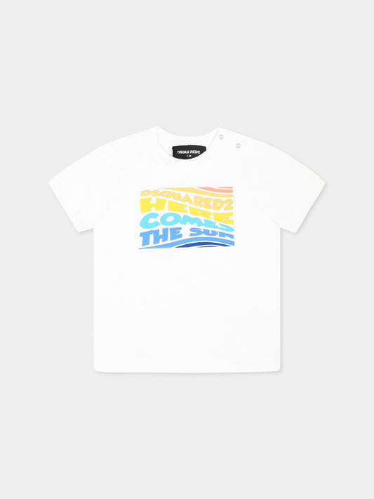 T-shirt bianca per neonato con logo multicolor