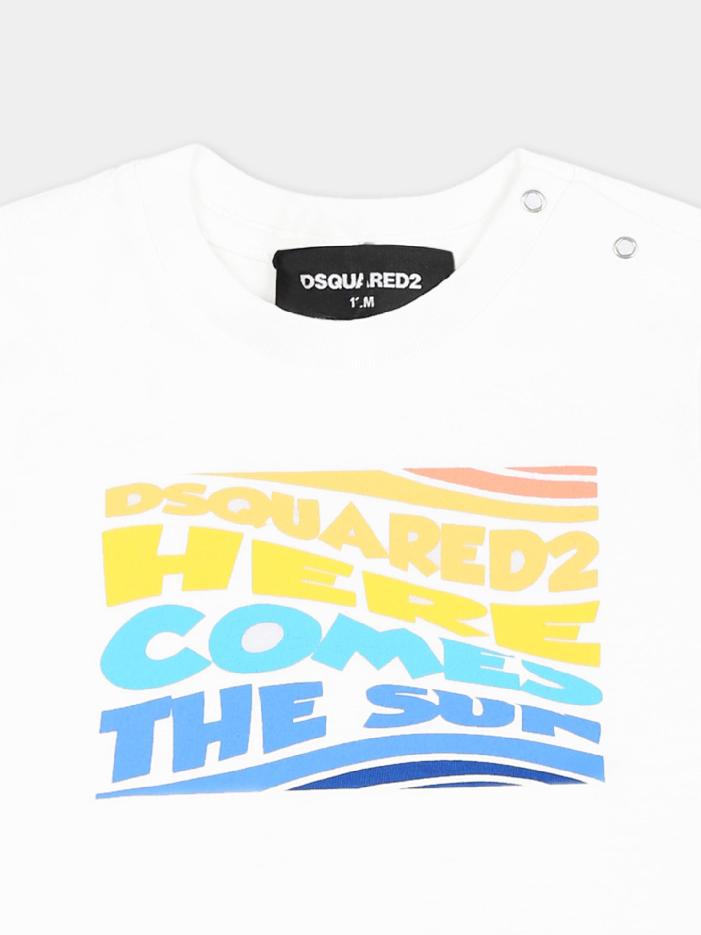 T-shirt bianca per neonato con logo multicolor