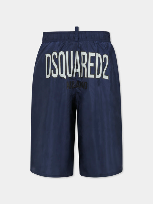 Boxer mare blu per bambino con logo,Dsquared2,DQ2894 D0A9E D2M128M DQ880
