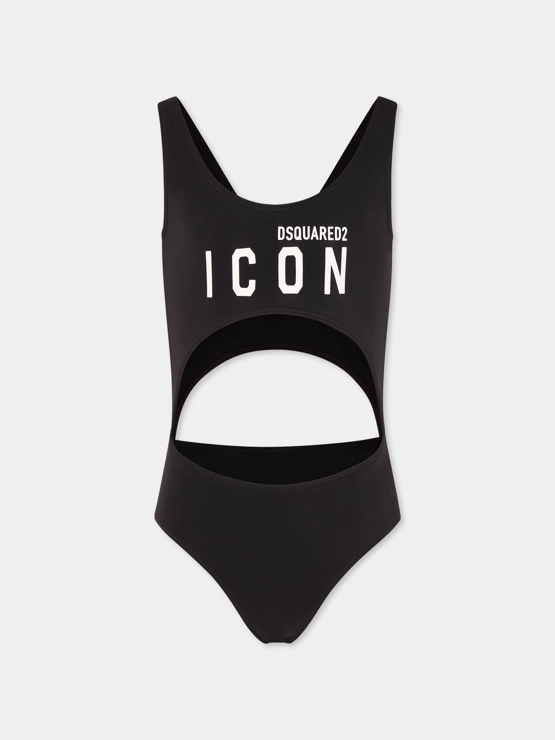 Costume intero nero per bambina con logo,Dsquared2,DQ2958 D000V D2M133F DQ900