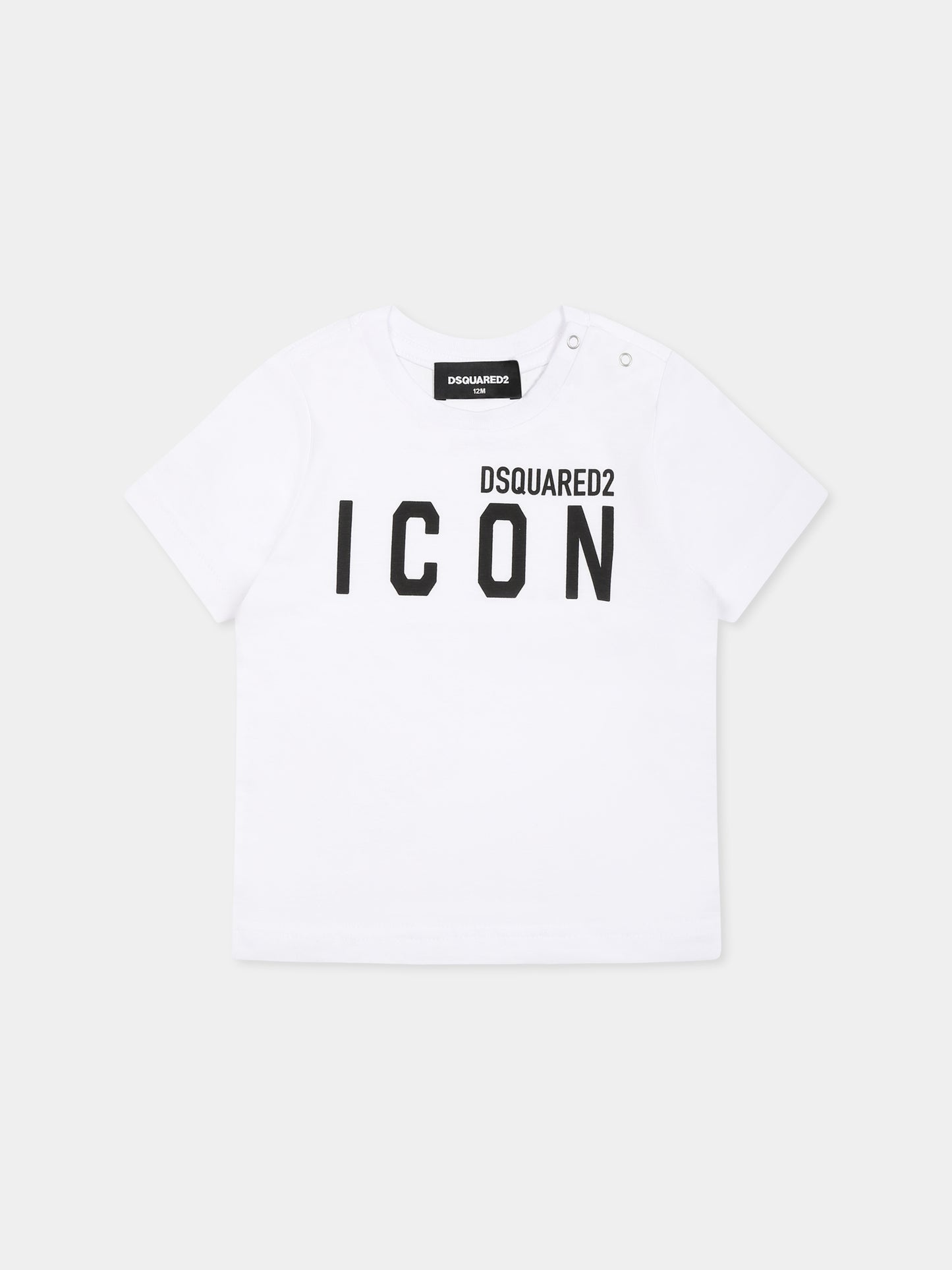 T-shirt bianca per neonato con logo nero,Dsquared2,DQ2968 D004G D2T1167B DQ100