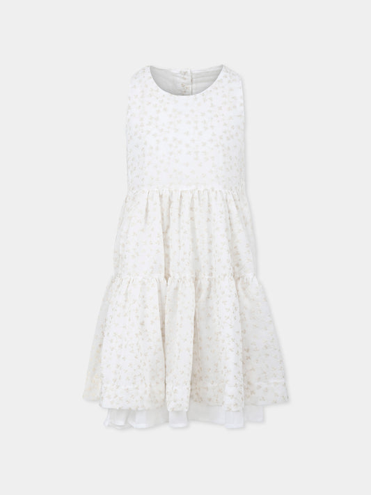 Vestito avorio per bambina con ricamo floreale,Caffe' D'orzo,ZW1A82 M0063 100AV