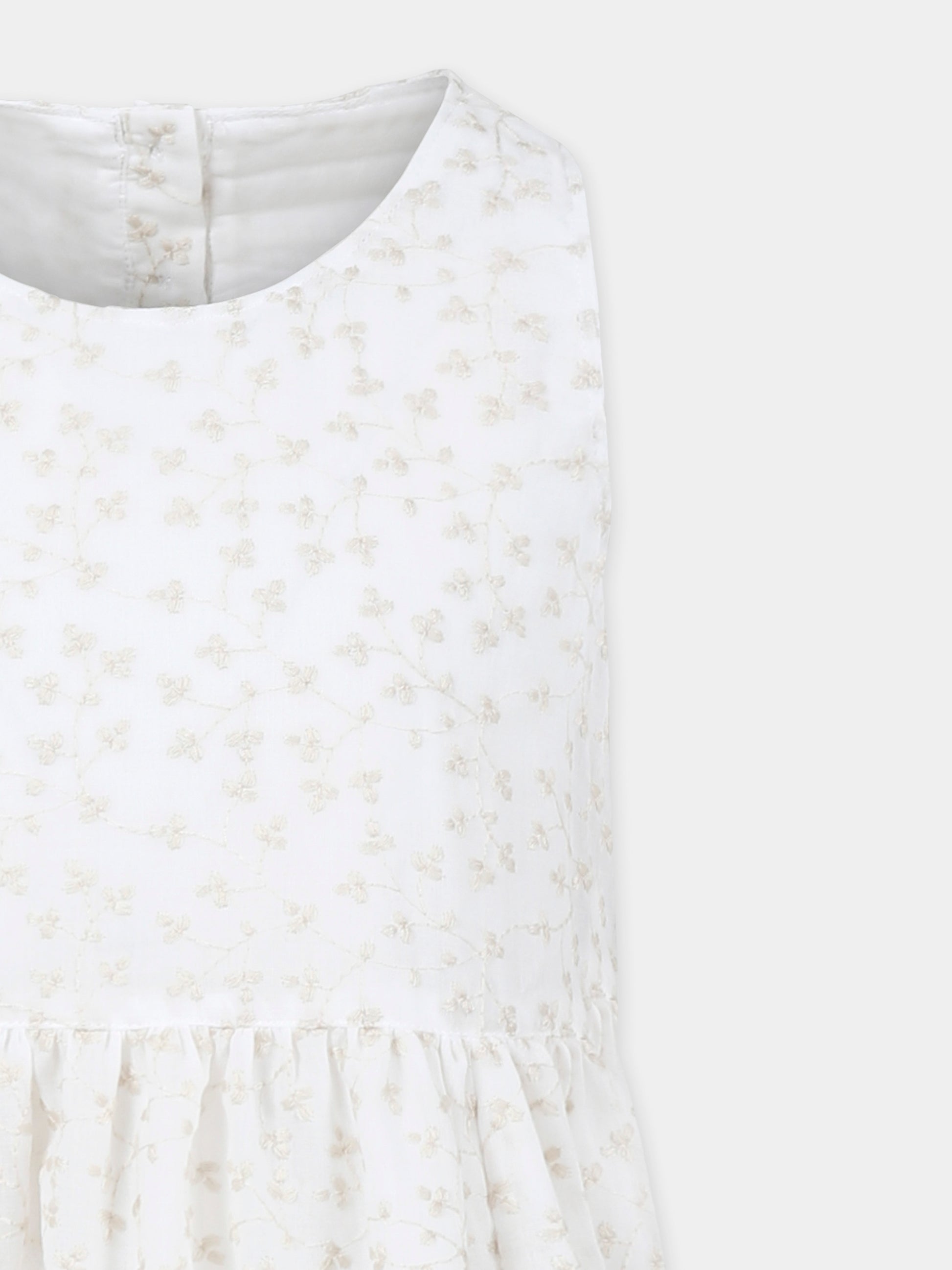 Vestito avorio per bambina con ricamo floreale,Caffe' D'orzo,ZW1A82 M0063 100AV