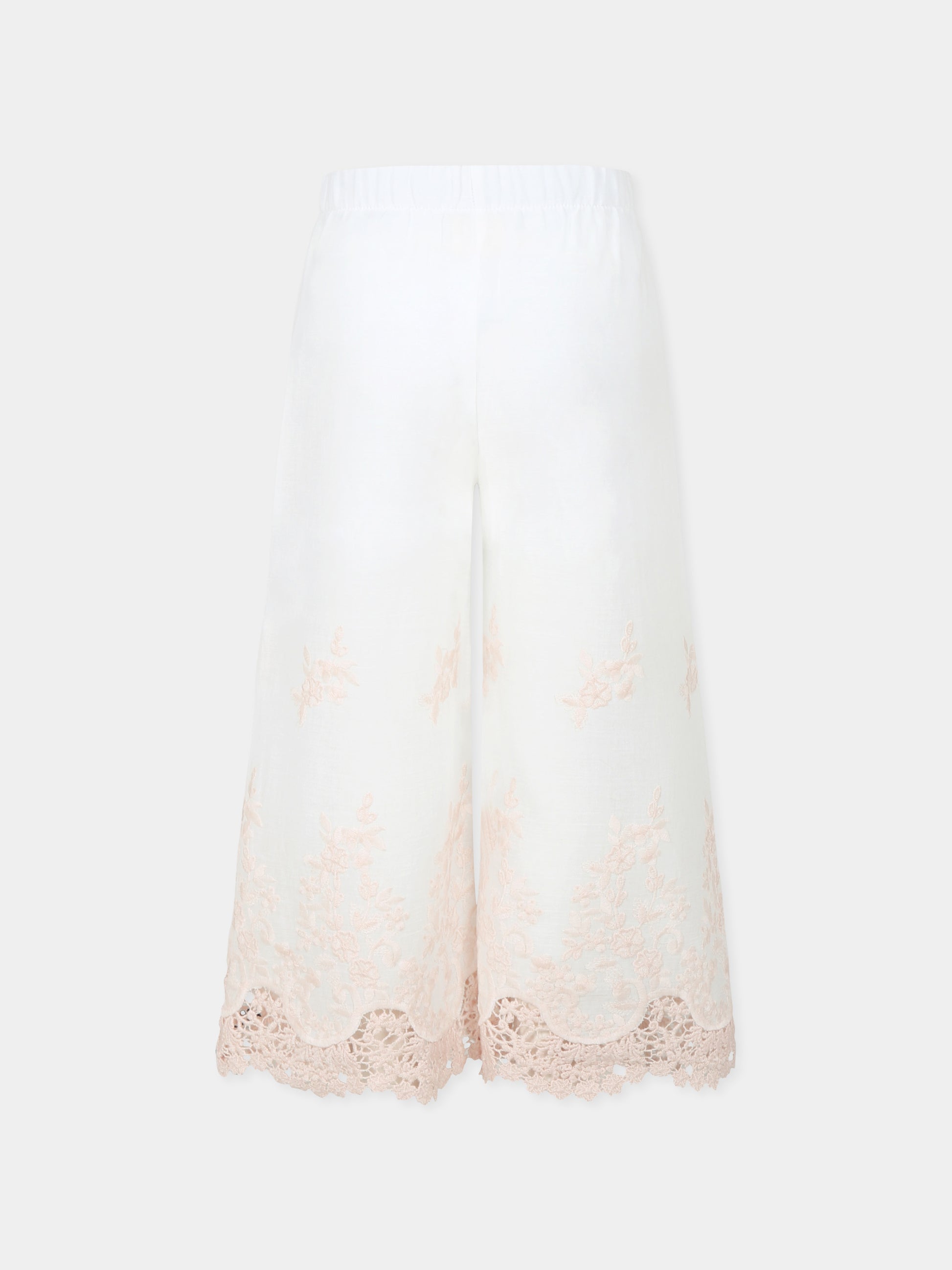 Pantaloni avorio per bambina con ricamo,Caffe' D'orzo,ZW6B30 M0061 100RS