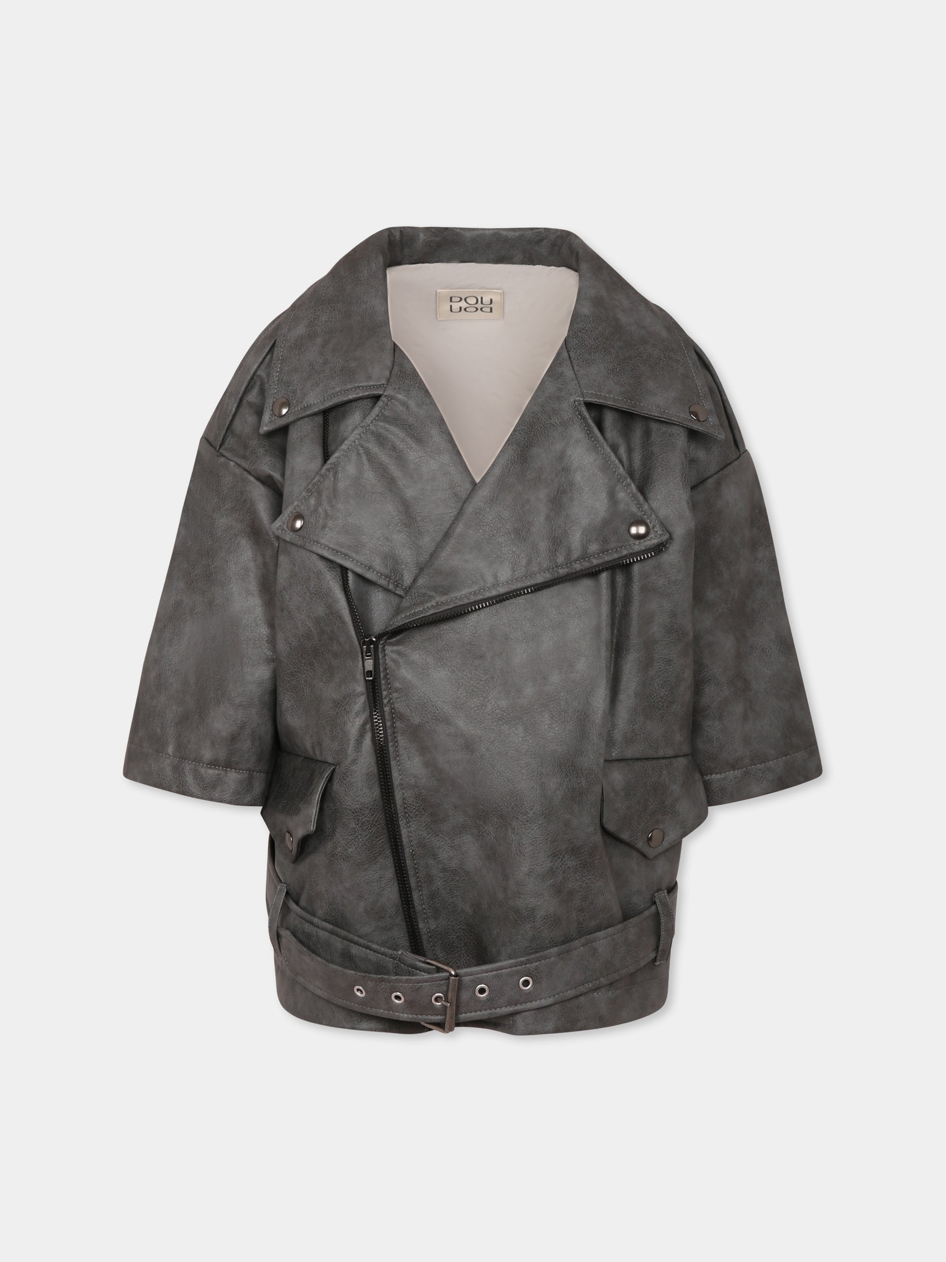 Giubbotto grigio per bambina con logo,Douuod Kids,DW2P50 A0166 808