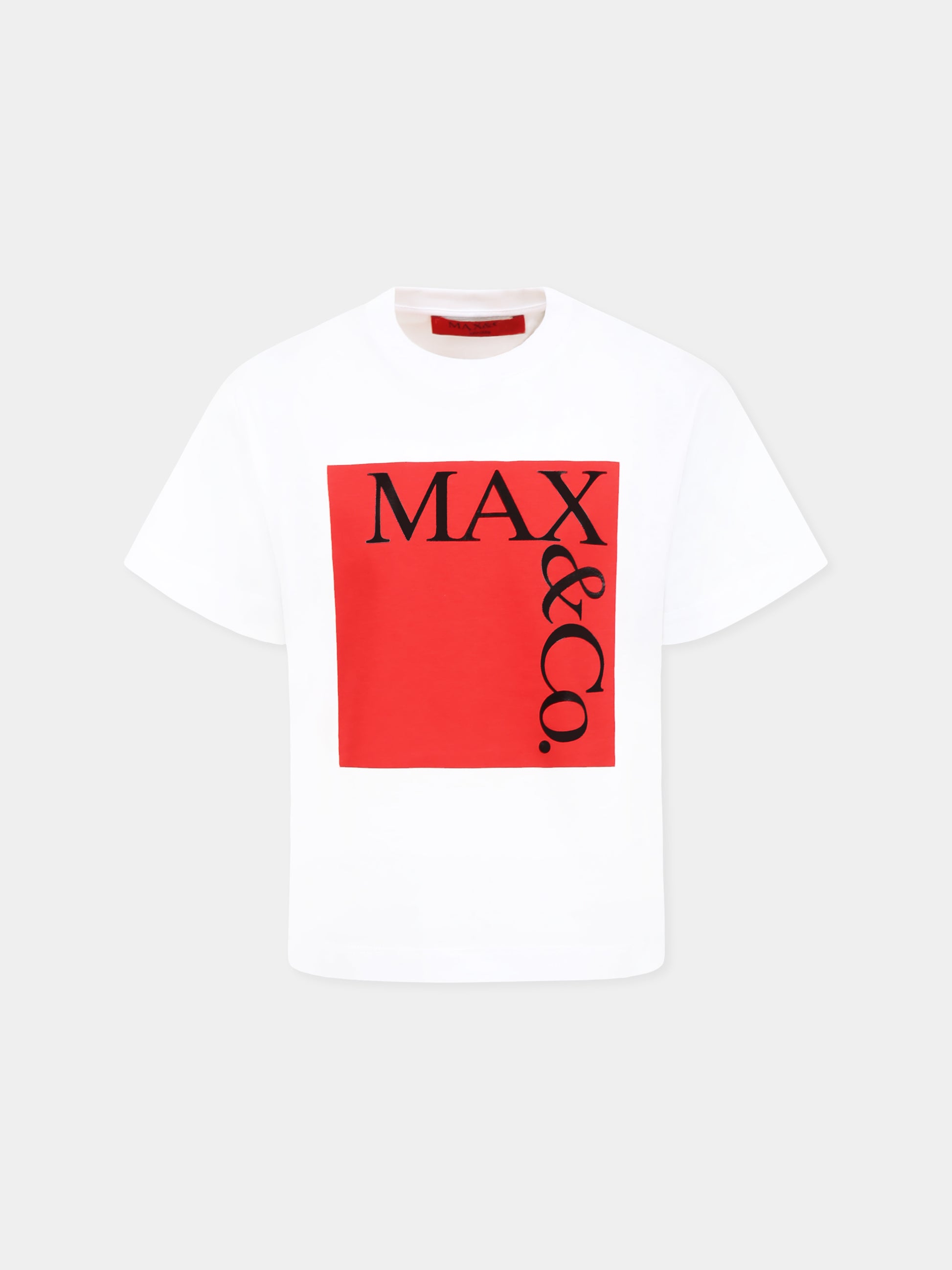 T-shirt bianca per bambina con logo,Max&co,MX0005 MX057 MAXT1F MX10C
