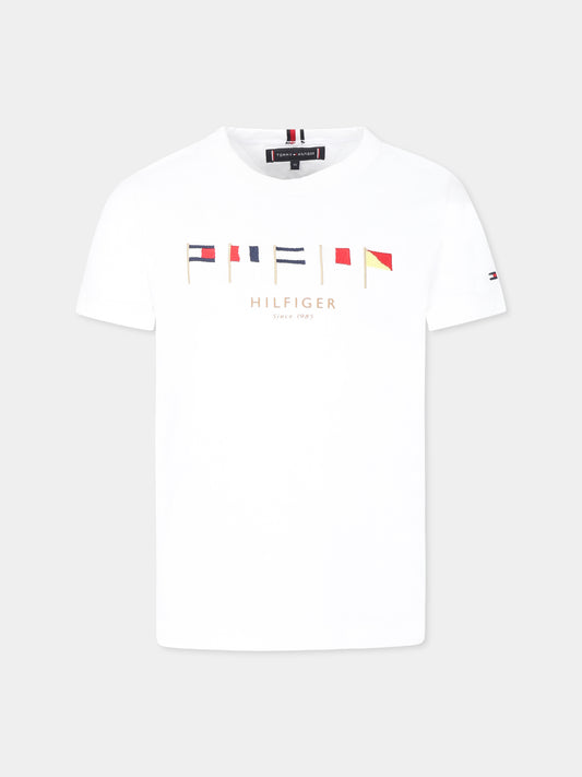 T-shirt bianca per bambino con bandierine,Tommy Hilfiger Junior,25S THKB0KB09532J KB0KB09532 YBR