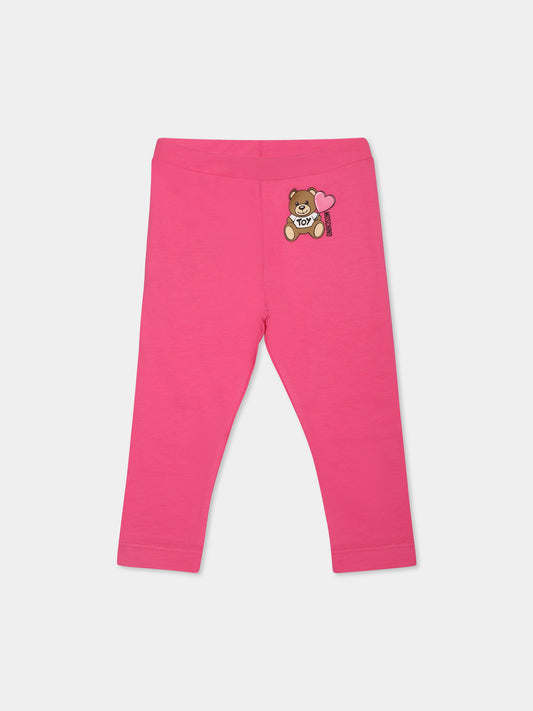 Leggings fucsia per neonata con Teddy Bear e cuore