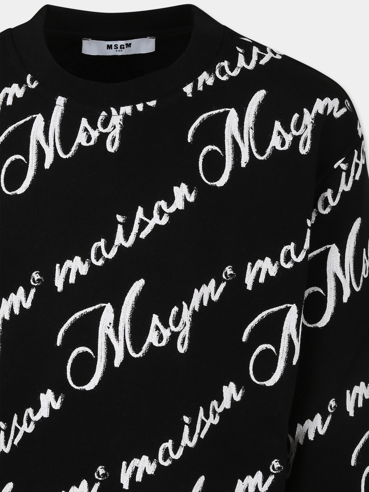 Felpa nera per bambini con logo bianco,Msgm Kids,S4MSJGSW128 NERO