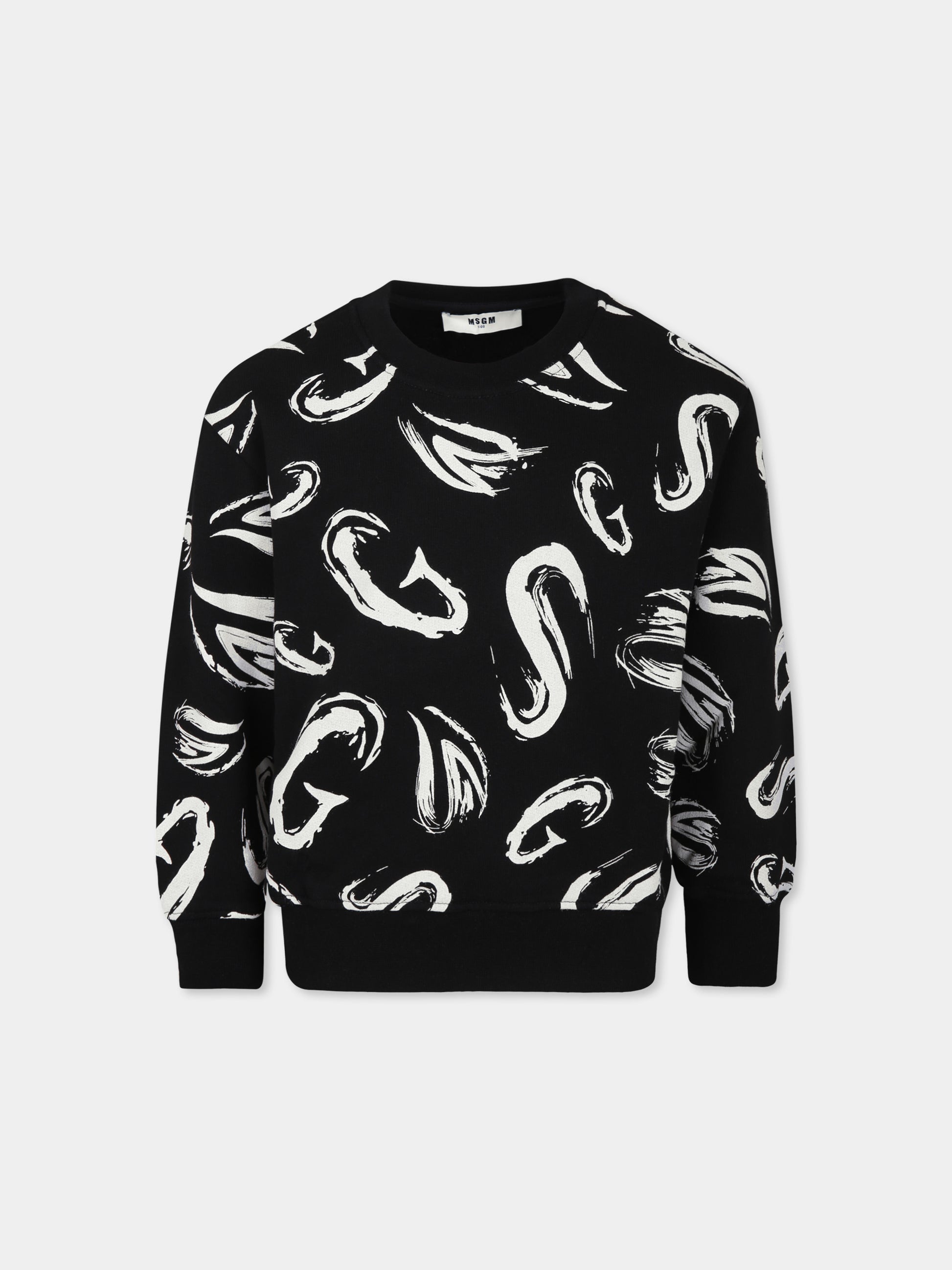 Felpa nera per bambini con logo bianco,Msgm Kids,S4MSJBSW249 NERO