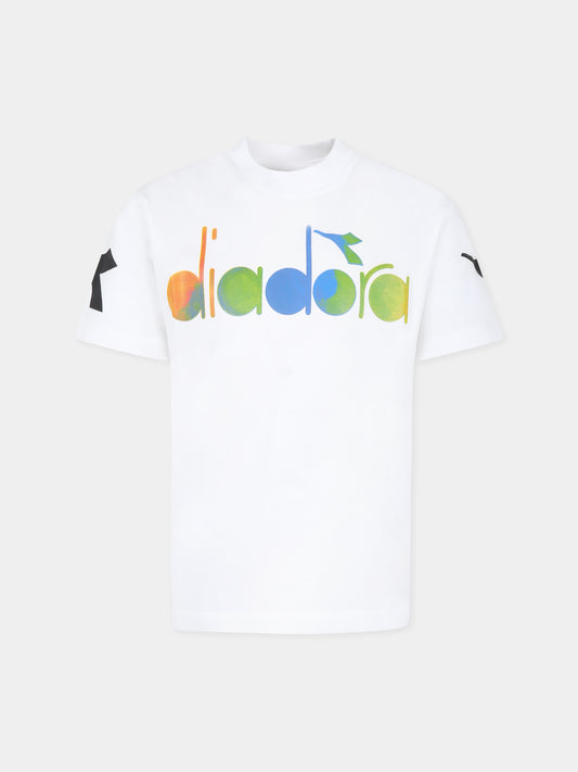 T-shirt bianca per bambino con logo,Diadora Kids,S4DIBBTH072 002