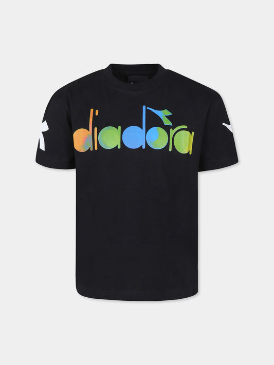 T-shirt nera per bambino con logo,Diadora Kids,S4DIBBTH072 110