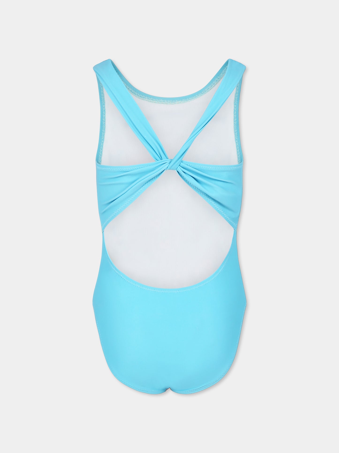 Costume intero celeste per bambina con fenicotteri