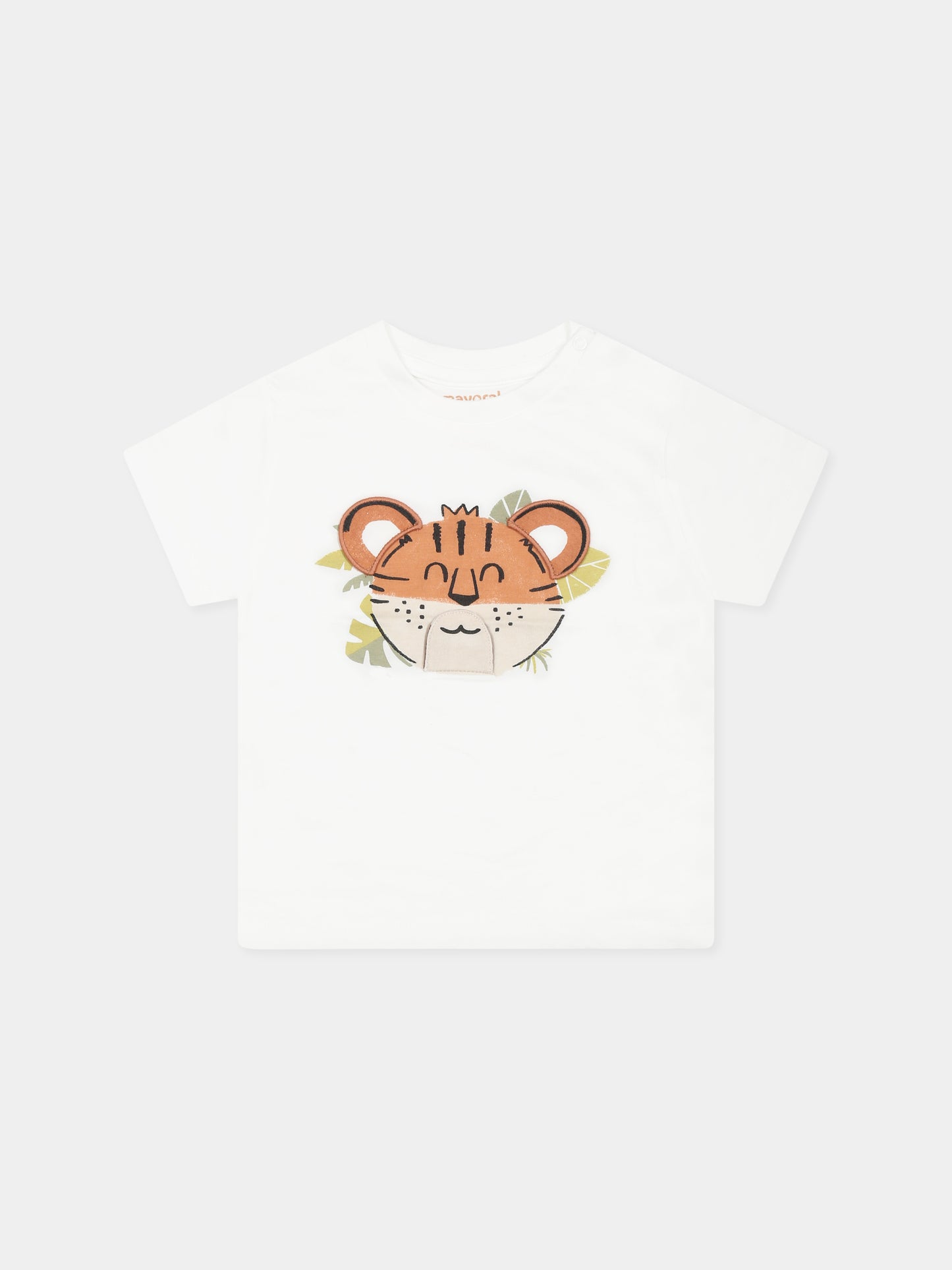 T-shirt bianca per neonato con tigre,Mayoral,1055 019