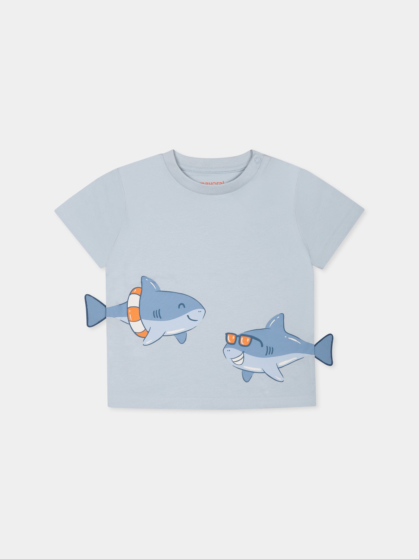 T-shirt celeste per neonato con squali,Mayoral,1061 040