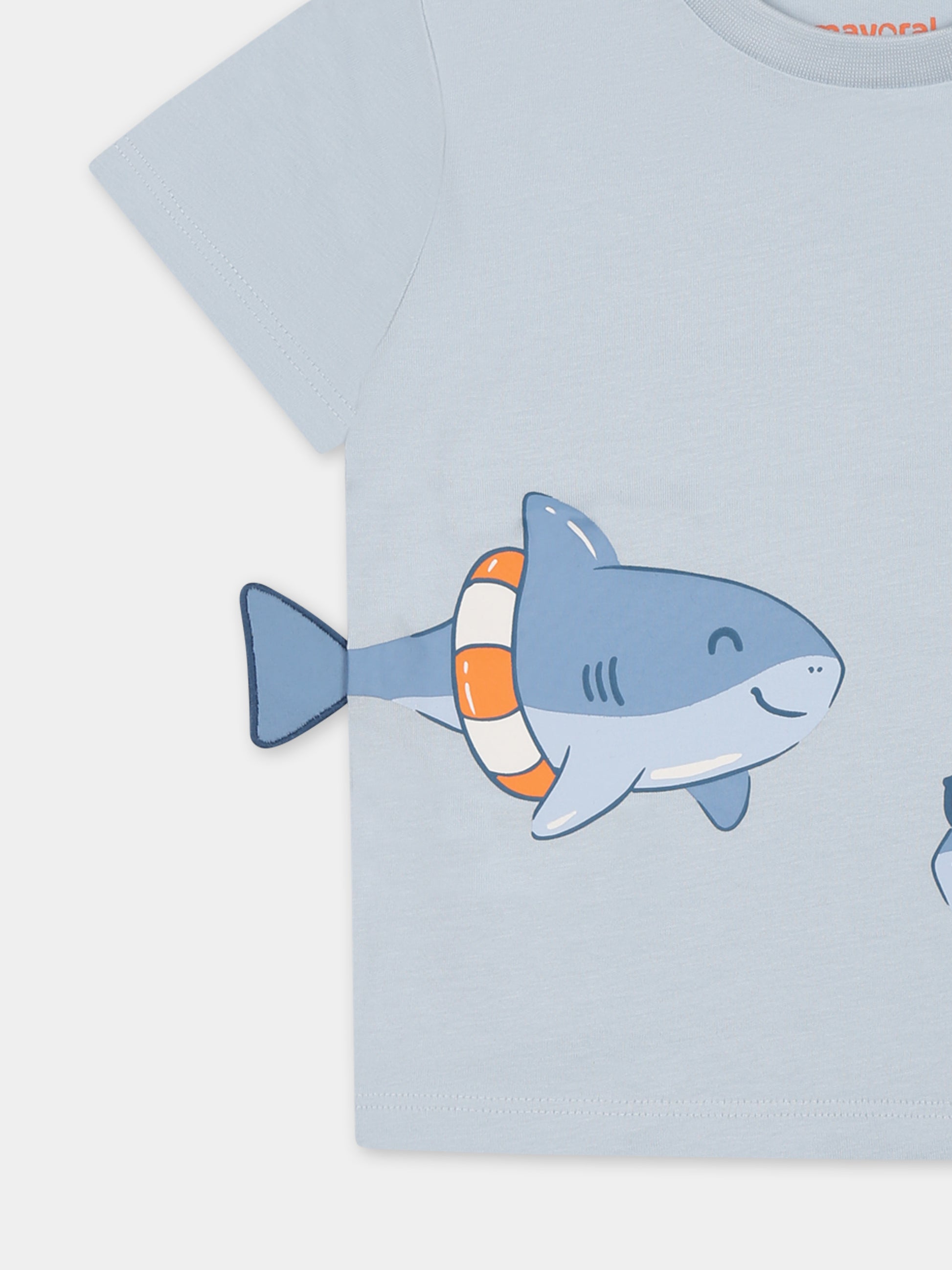 T-shirt celeste per neonato con squali,Mayoral,1061 040