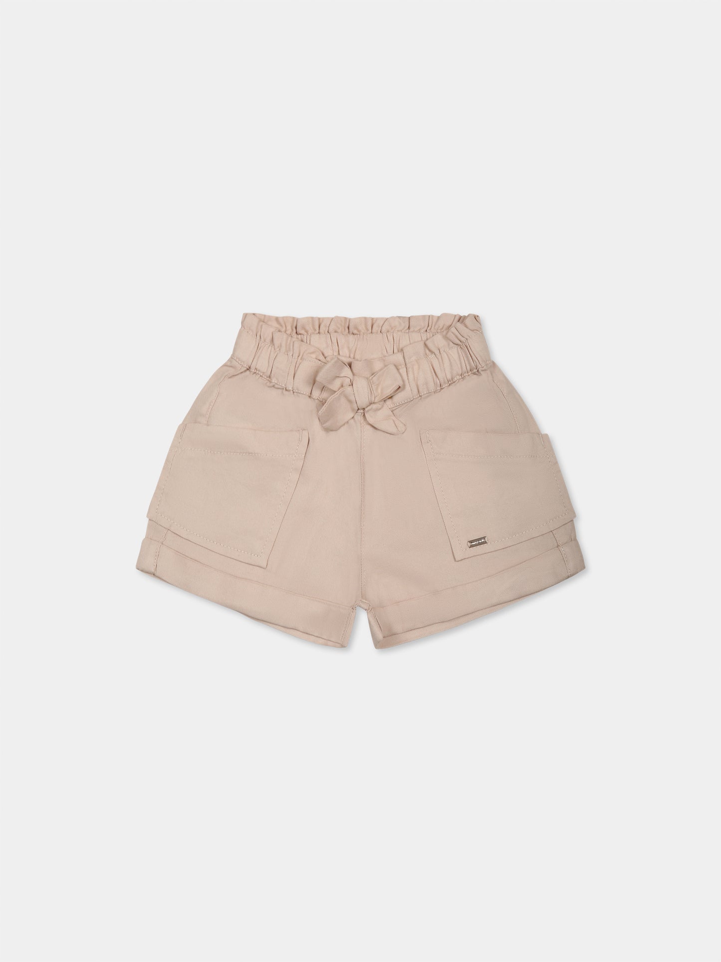 Shorts beige per neonata con patch logato