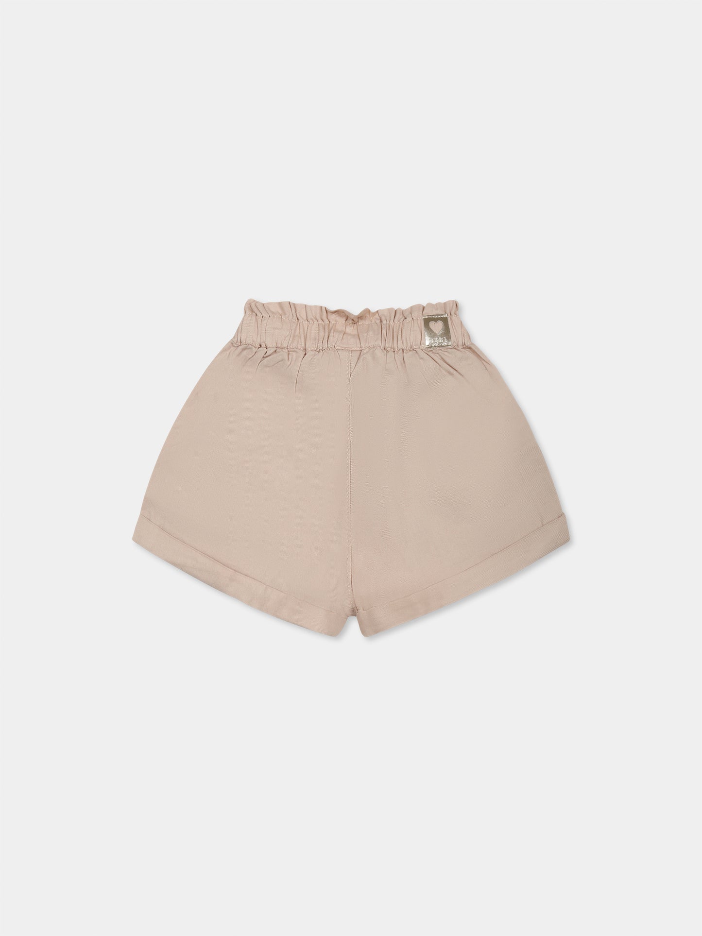 Shorts beige per neonata con patch logato
