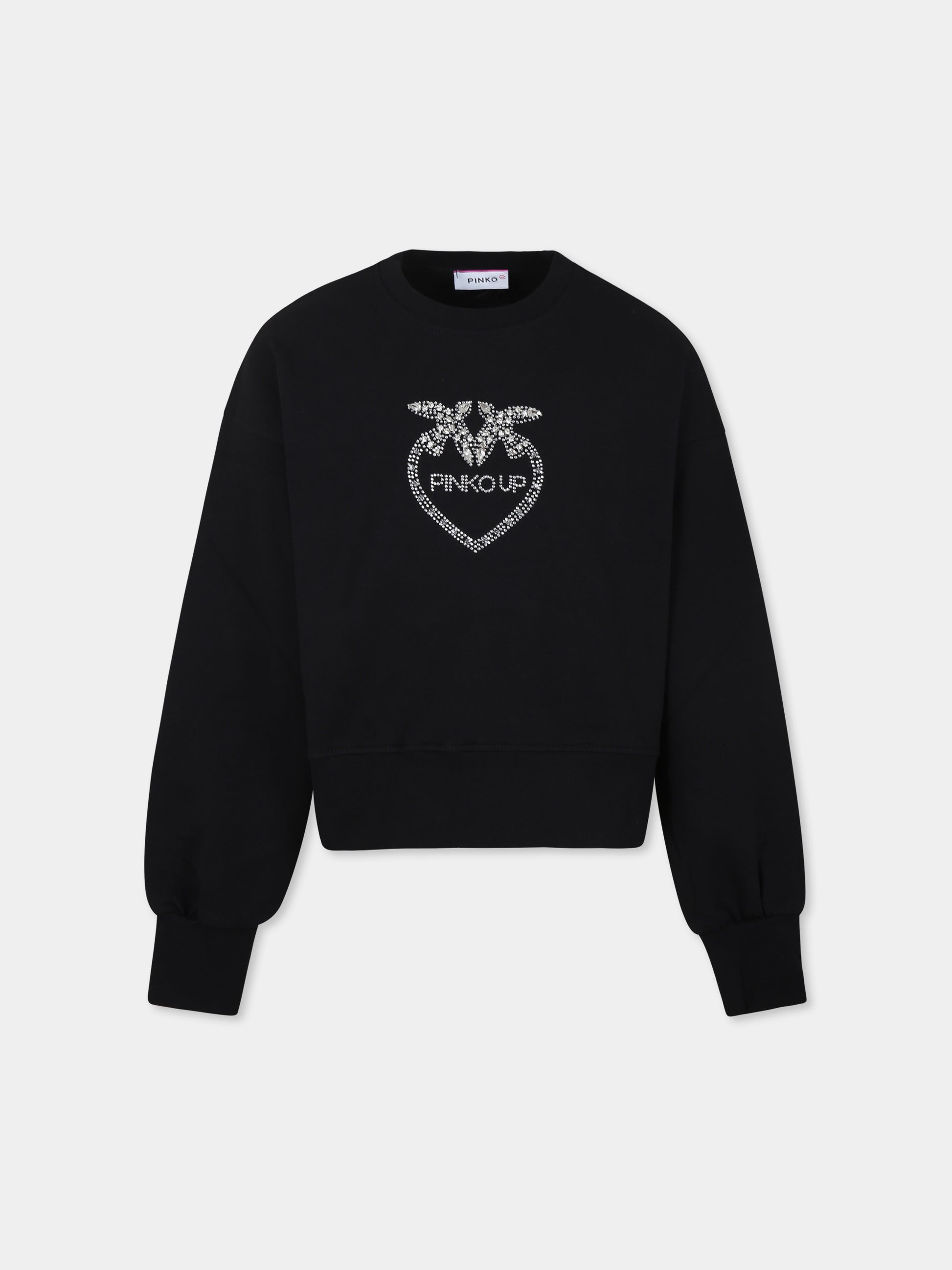 Felpa nera per bambina con cuore e logo,Pinko,S4PIJGSW057 110