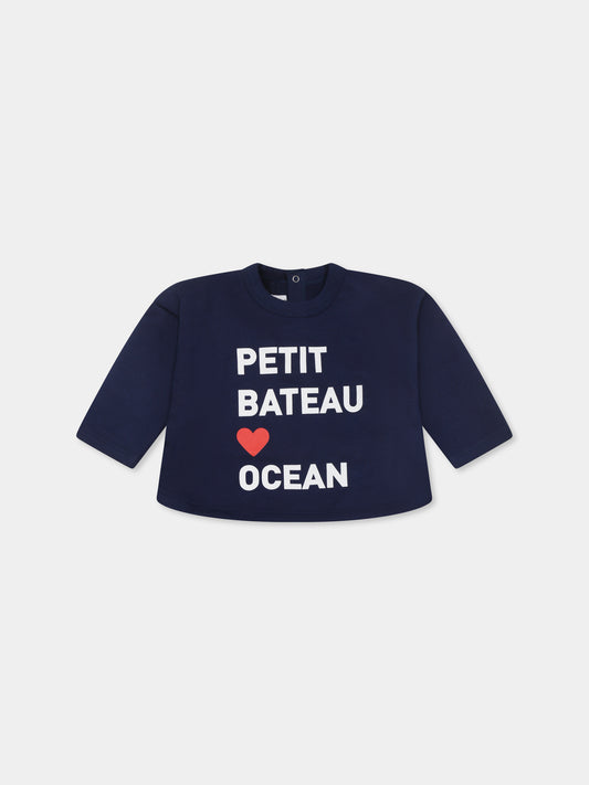 Felpa blu per neonati con logo e cuore,Petit Bateau,A0DI8 MEDIEVAL 01
