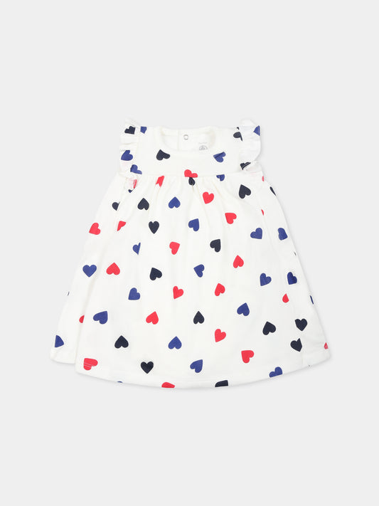 Vestito bianco per neonata con cuori,Petit Bateau,A0CH1 MARSHMALLOW/MULTICO 01
