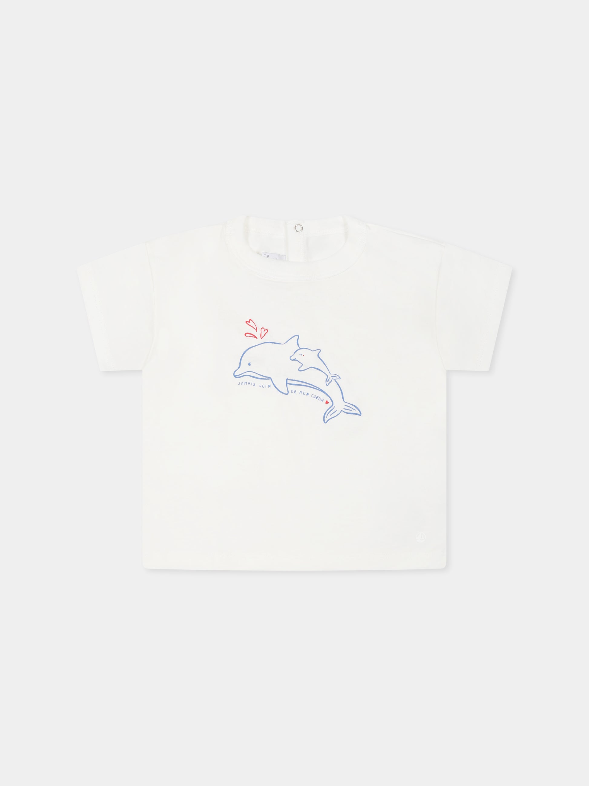 T-shirt bianca per neonato con delfini,Petit Bateau,A0CWB MARSHMALLOW 02