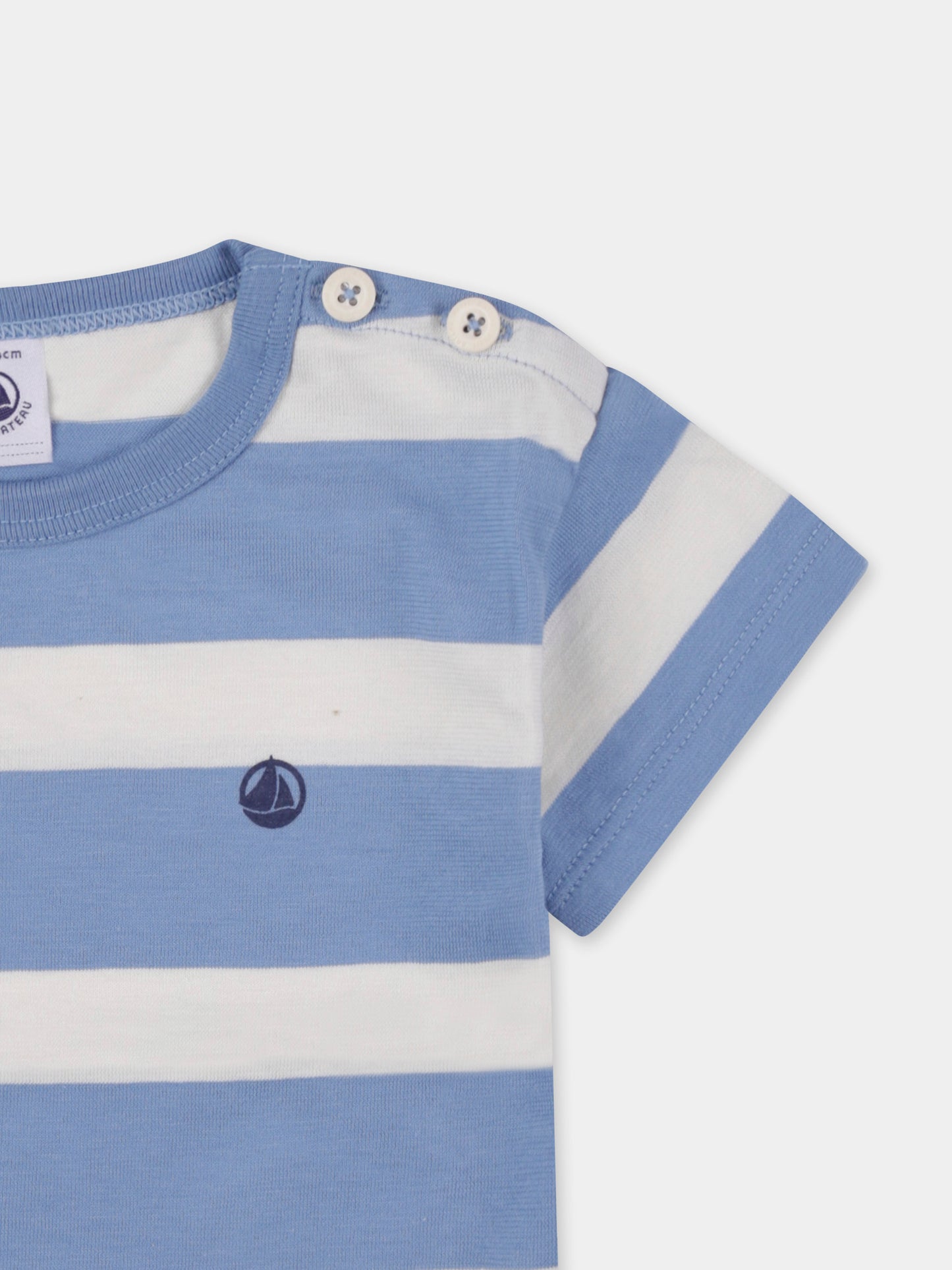 T-shirt celeste per neonato con logo,Petit Bateau,A0CWG ALASKA/AVALANCHE 01