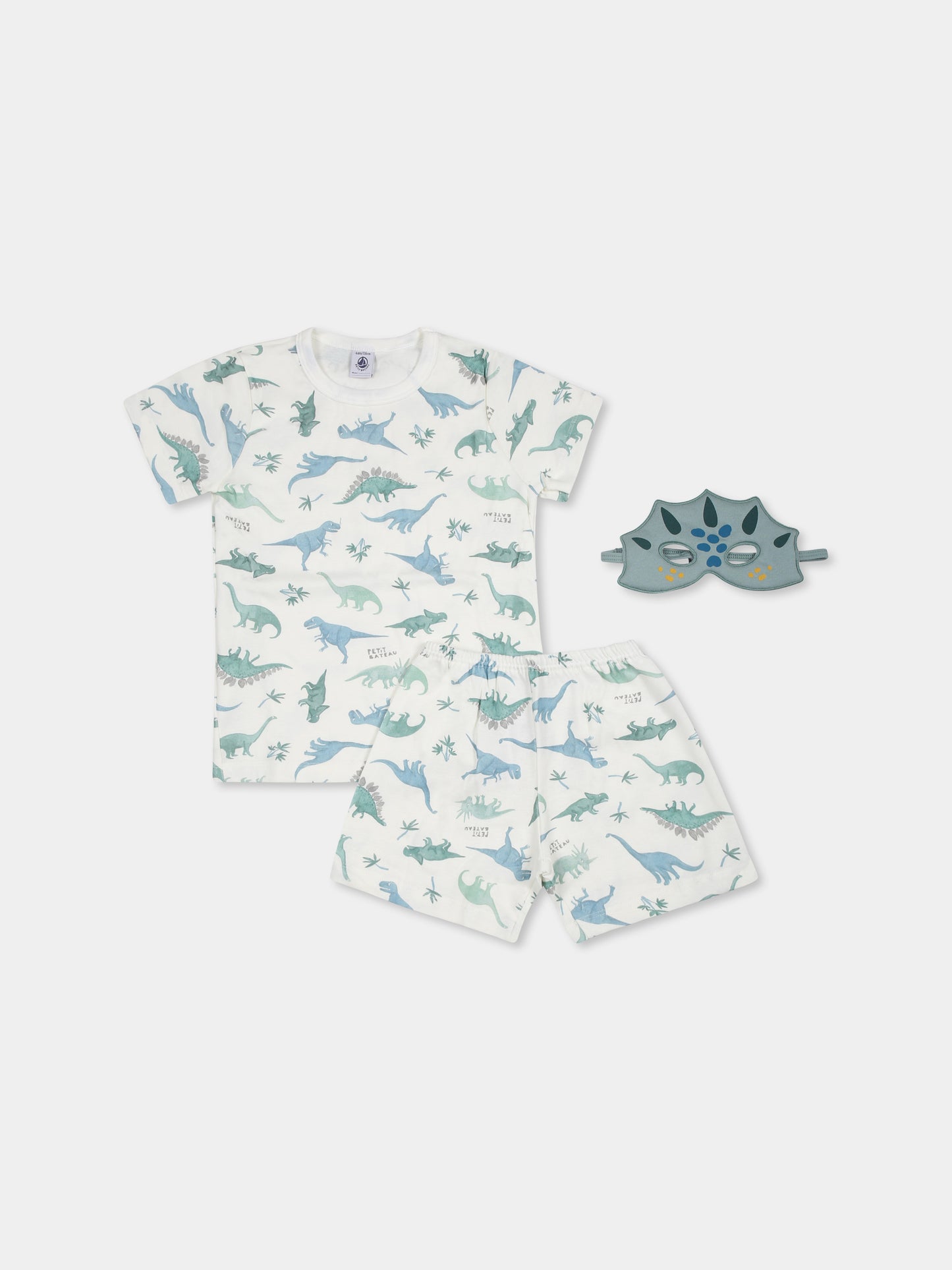 Pigiama bianco per bambino con dinosauri,Petit Bateau,A0CTL MARSHMALLOW/MULTICO 01