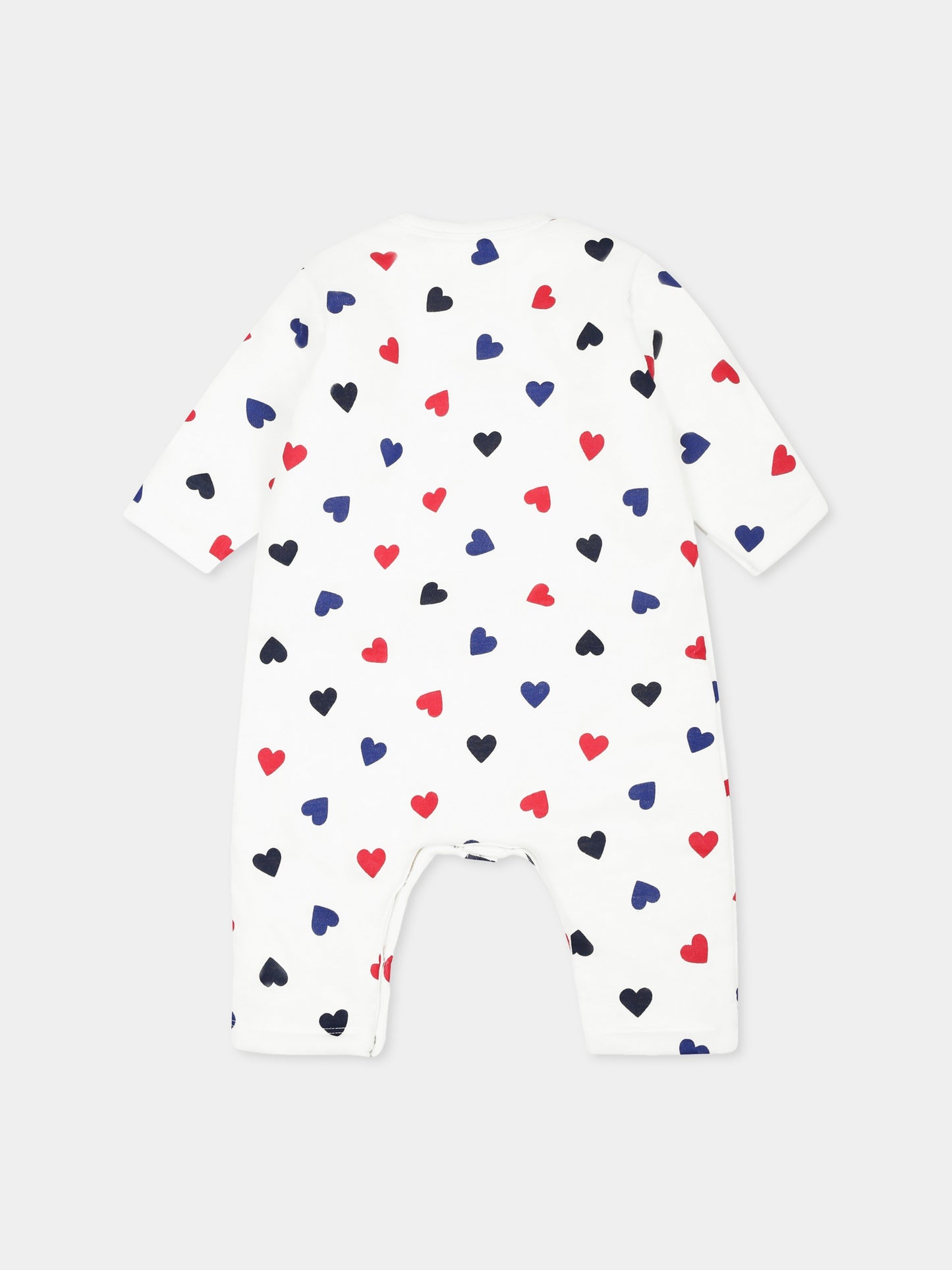 Tutina bianca per neonati con cuori all over,Petit Bateau,A0BKG MARSHMALLOW/MULTICO 01
