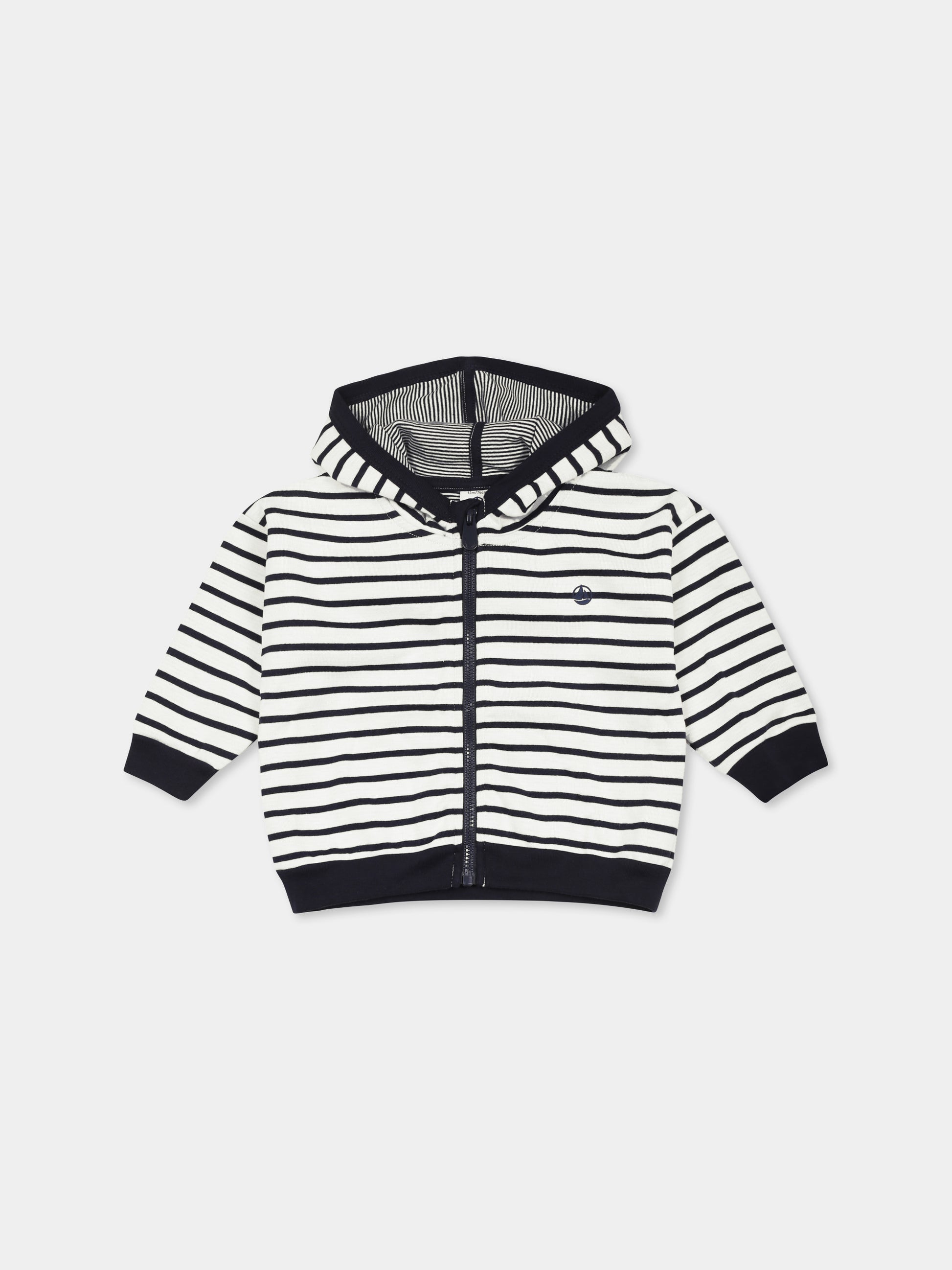 Felpa bianca per neonati con logo,Petit Bateau,A0BQ2 MARSHMALLOW/SMOKING 01