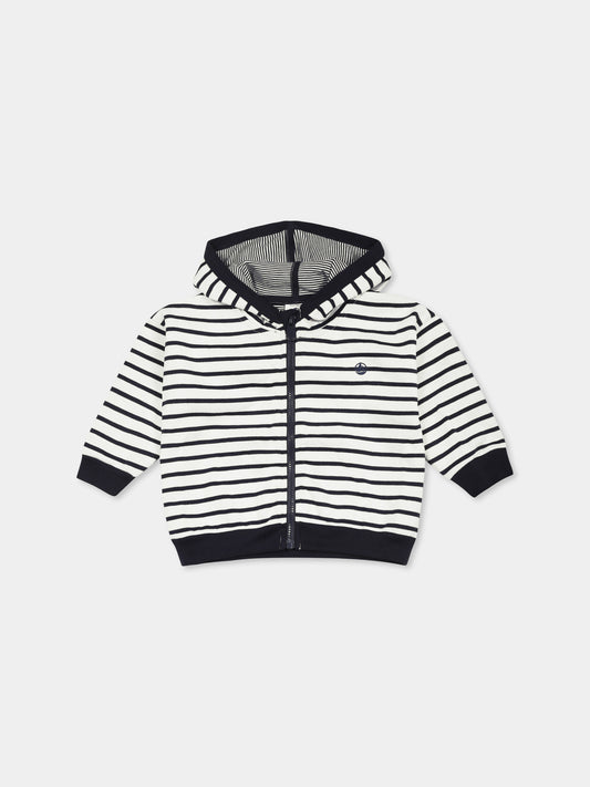 Felpa bianca per neonati con logo,Petit Bateau,A0BQ2 MARSHMALLOW/SMOKING 01
