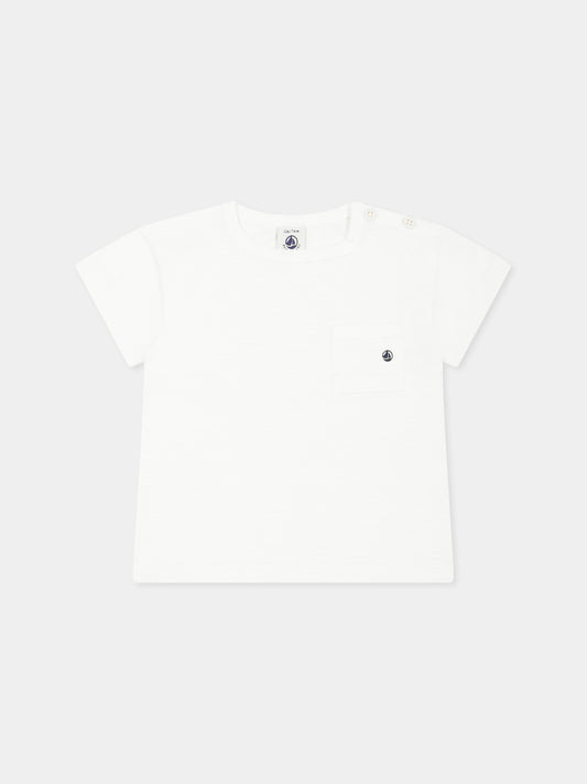T-shirt bianca per neonato con logo,Petit Bateau,A0A0S MARSHMALLOW 09