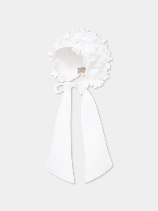 Cuffia bianca per neonata con petali