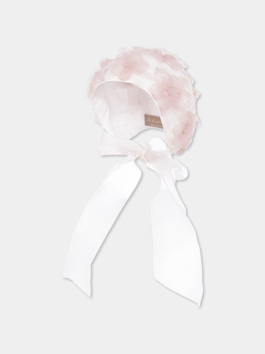 Cuffia rosa per neonata con fiori
