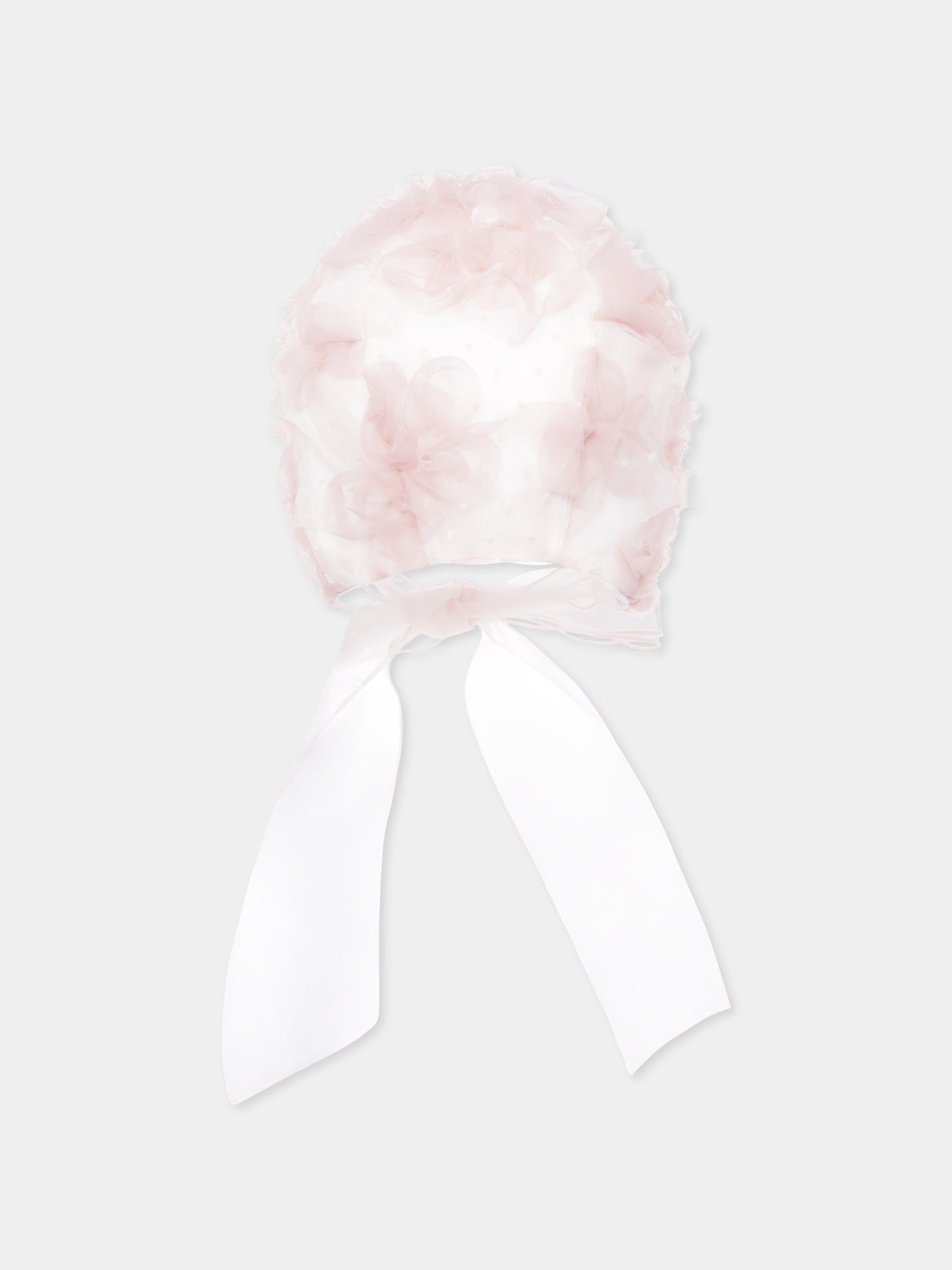 Cuffia rosa per neonata con fiori