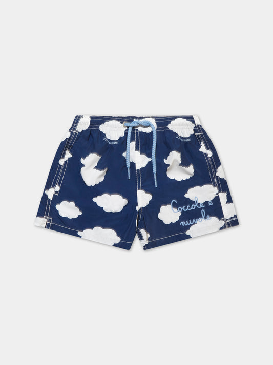 Boxer mare blu per bambino con iconiche nuvole e Ducky Clouds