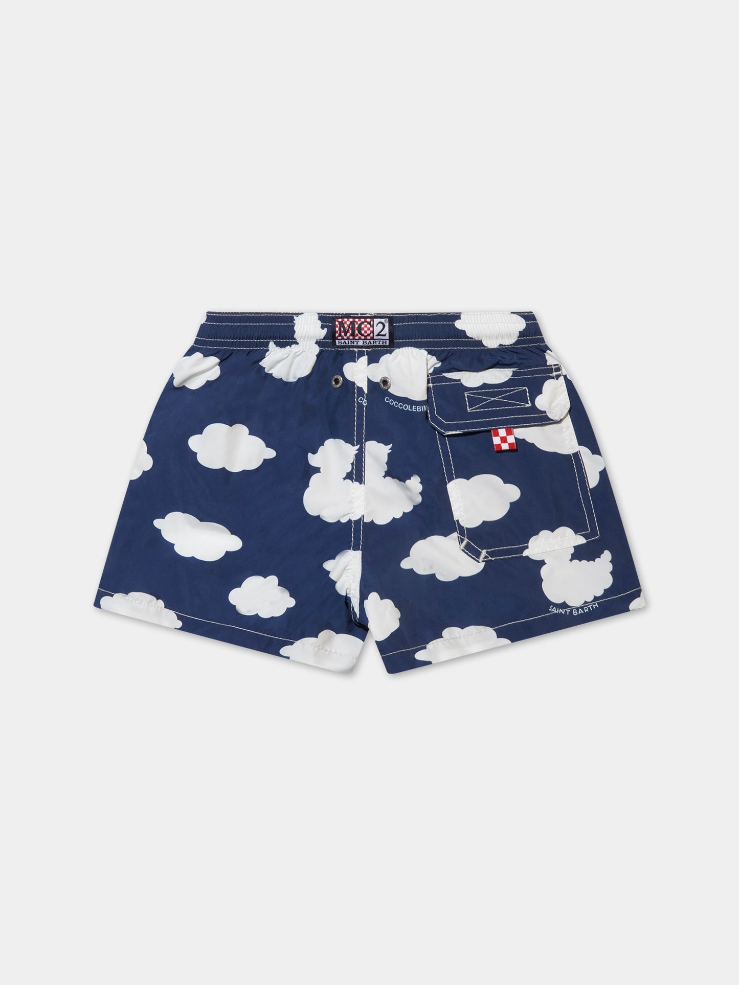 Boxer mare blu per bambino con iconiche nuvole e Ducky Clouds