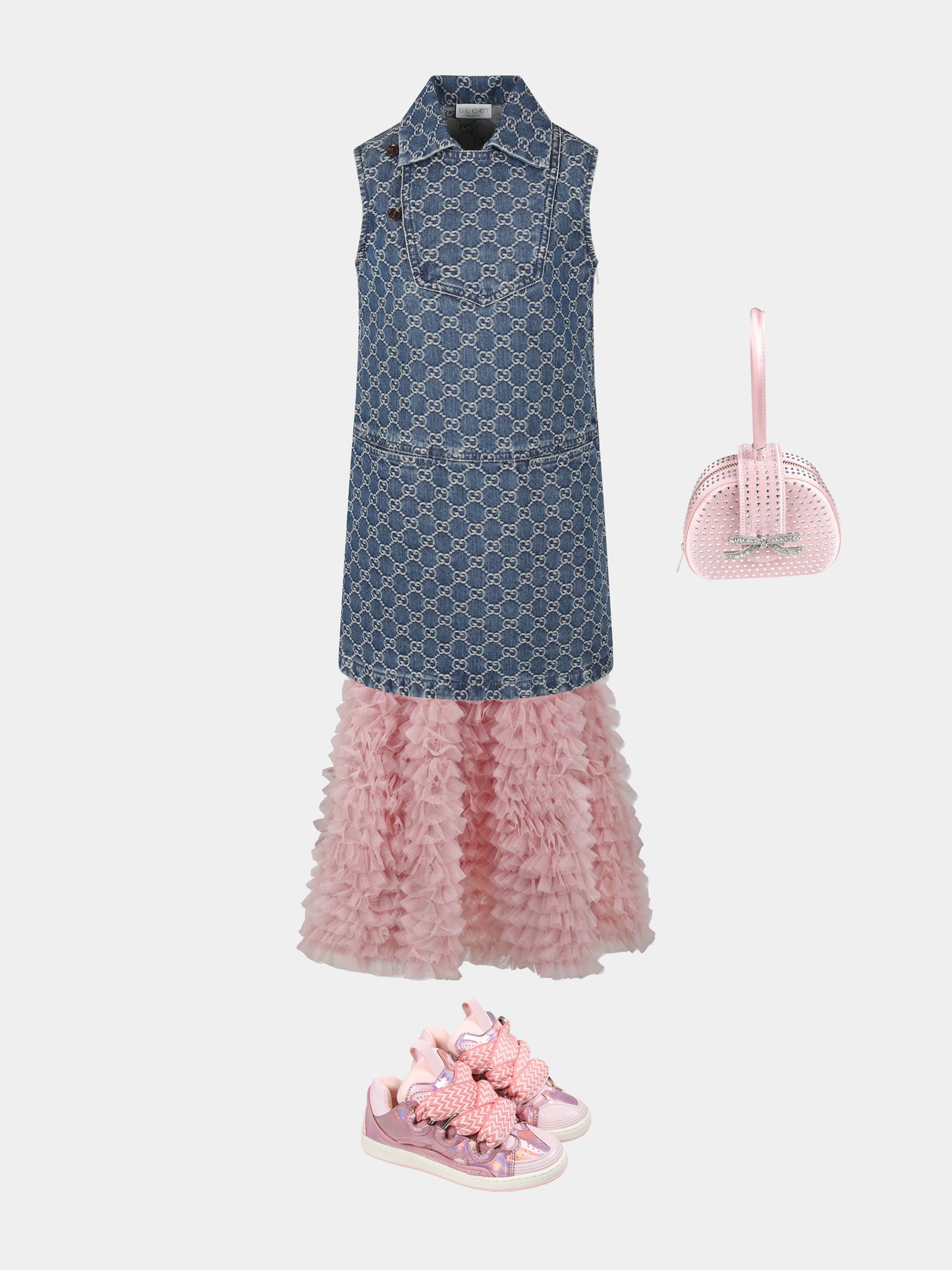 Vestito denim per bambina con GG