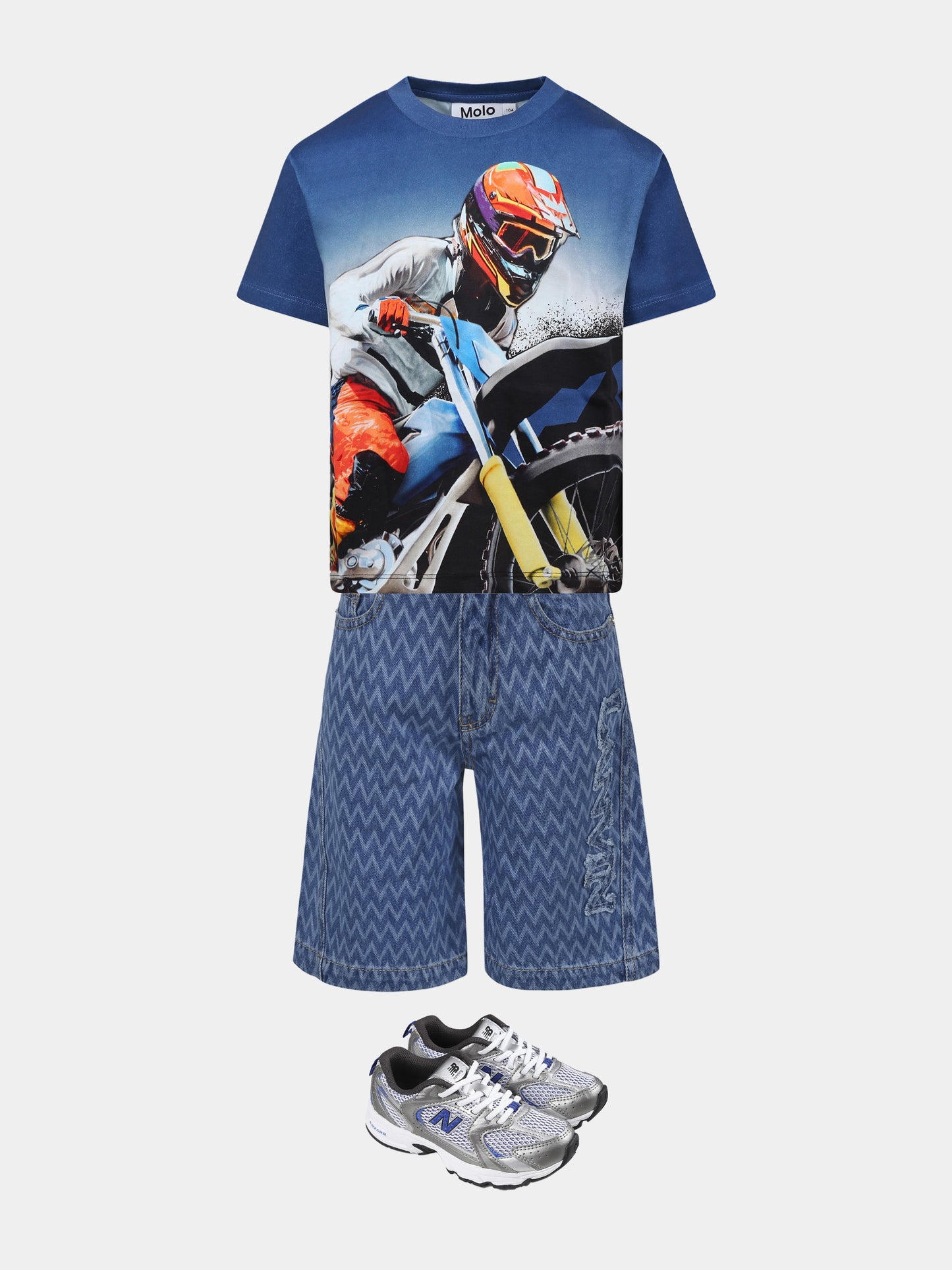 Shorts denim per bambino con logo e motivo Curb all over